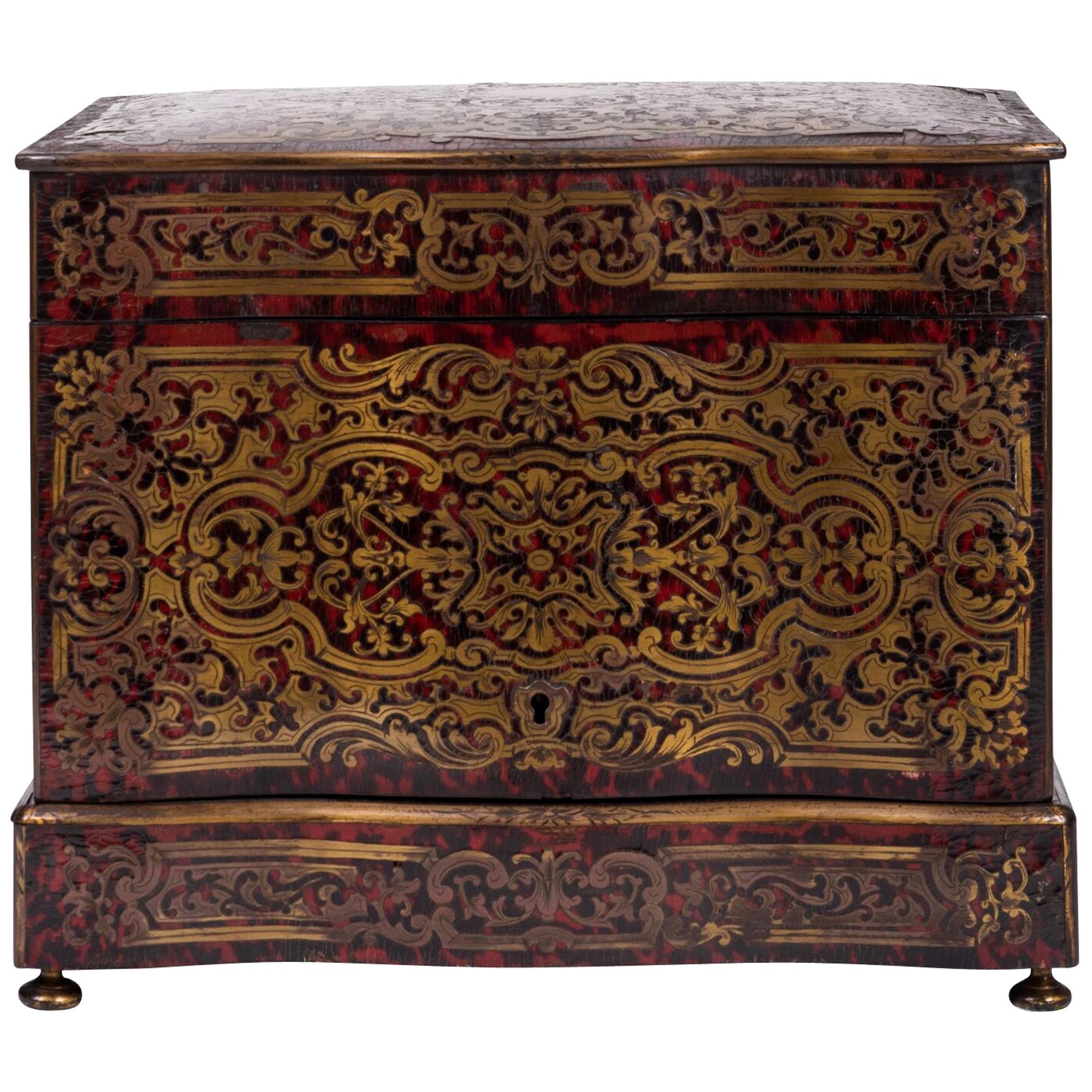 French Louis XIV Style Tortoiseshell Marquetry Liquor Casket For Sale