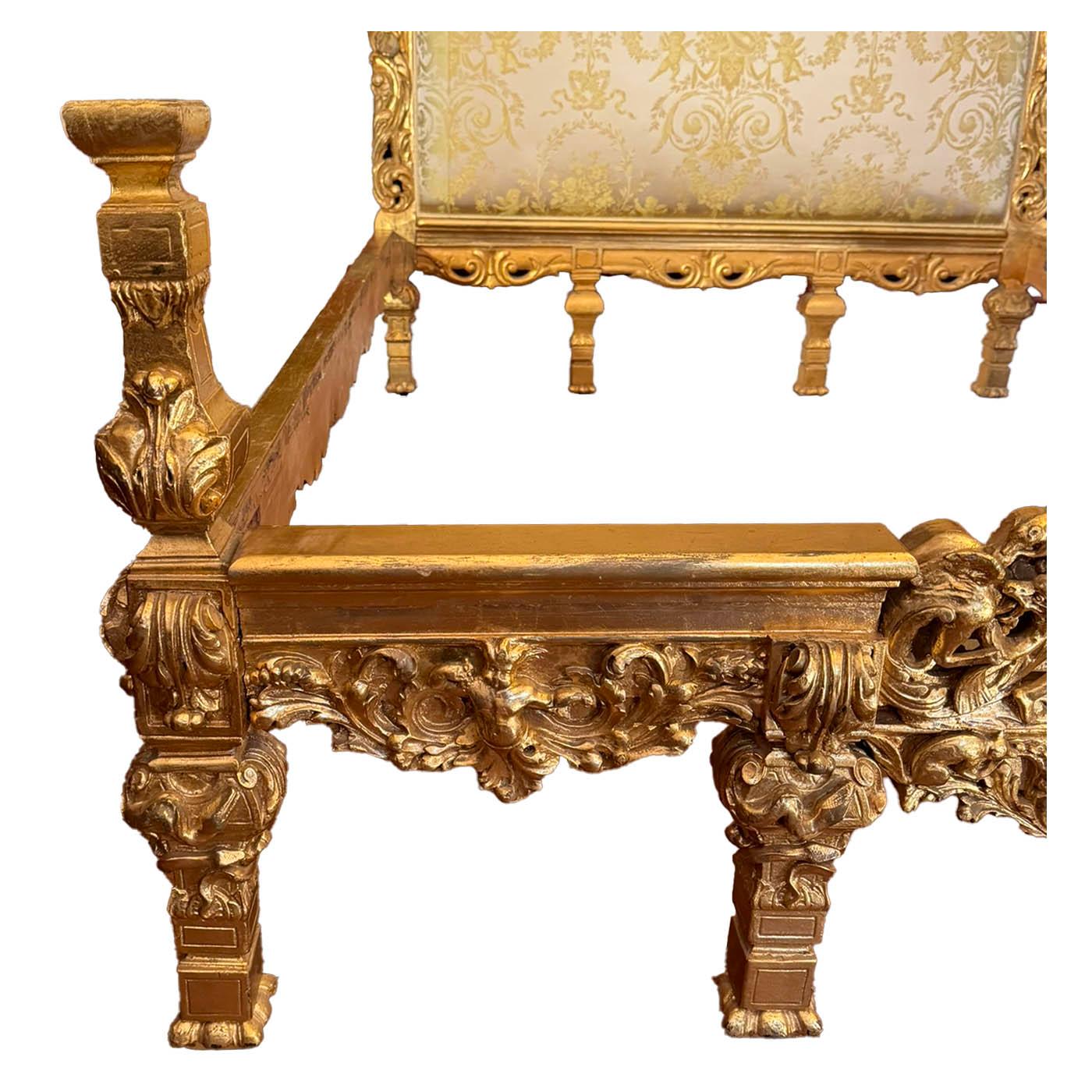 A French Louis XIX/XV Style Giltwood Carved Figural Queen-Size Bed with Cherubs For Sale 5