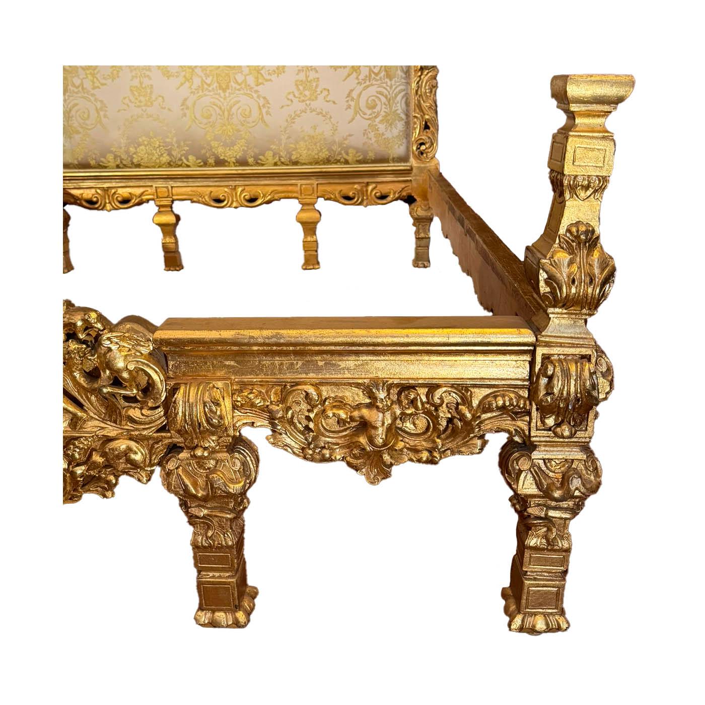 A French Louis XIX/XV Style Giltwood Carved Figural Queen-Size Bed with Cherubs For Sale 7