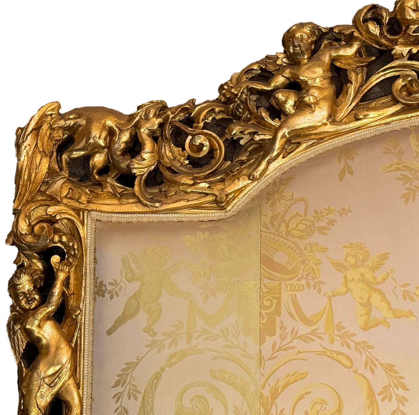 Hand-Carved A French Louis XIX/XV Style Giltwood Carved Figural Queen-Size Bed with Cherubs For Sale