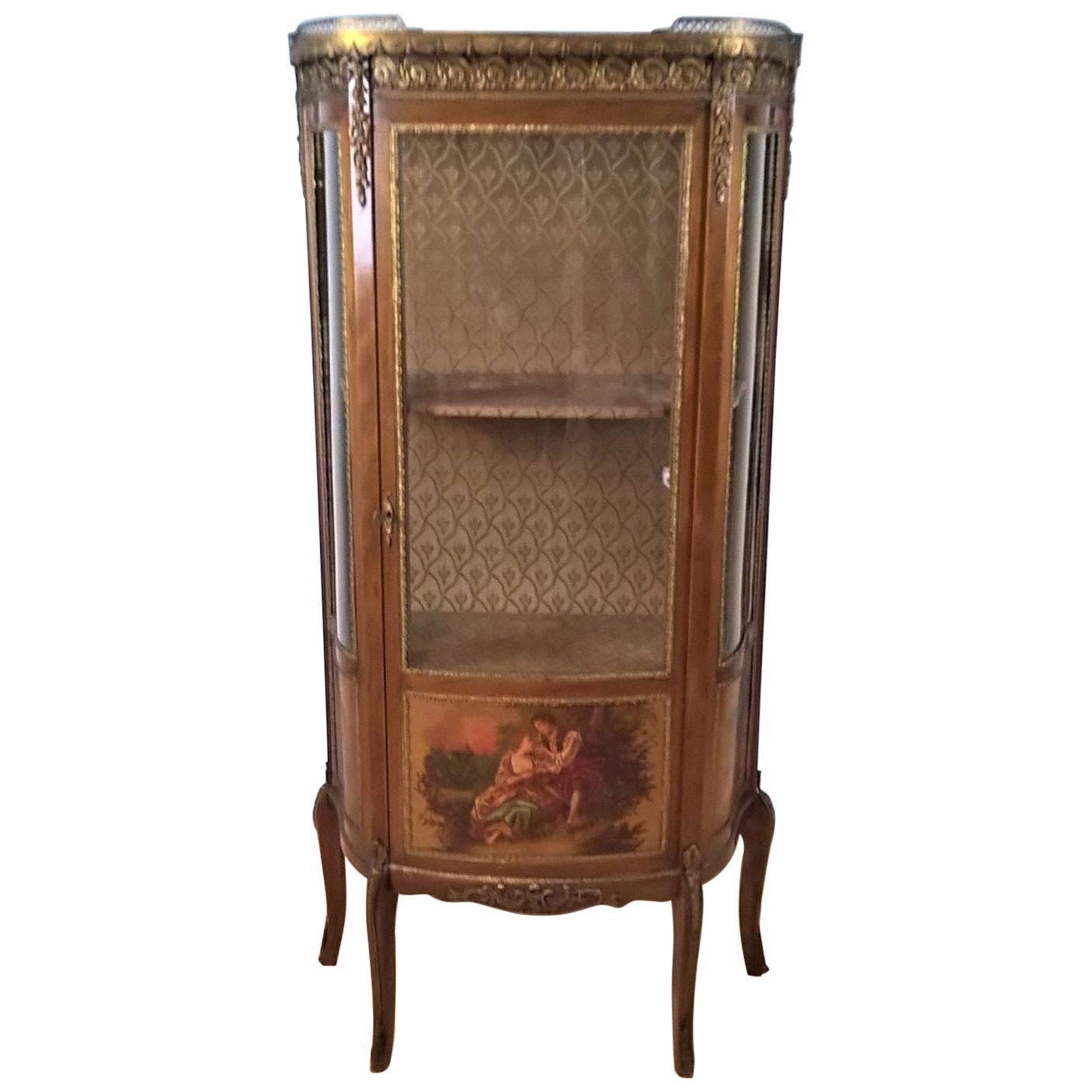 French Louis XV Revival Vitrine Decorated with Hand Painted Scenes For Sale