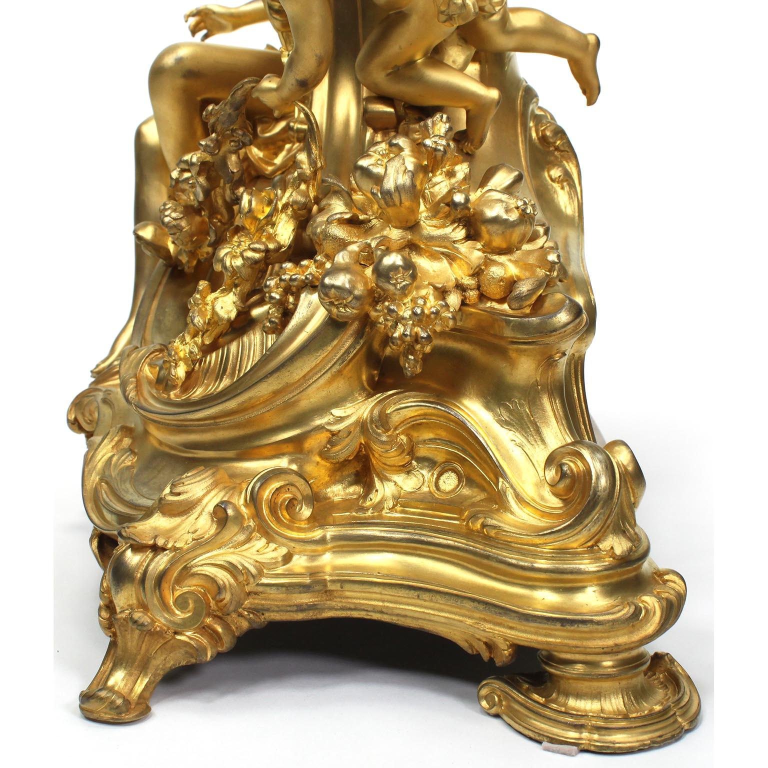 French Louis XV Style 19th Century Gilt-Bronze Cherub & Maiden Mantel Clock For Sale 9