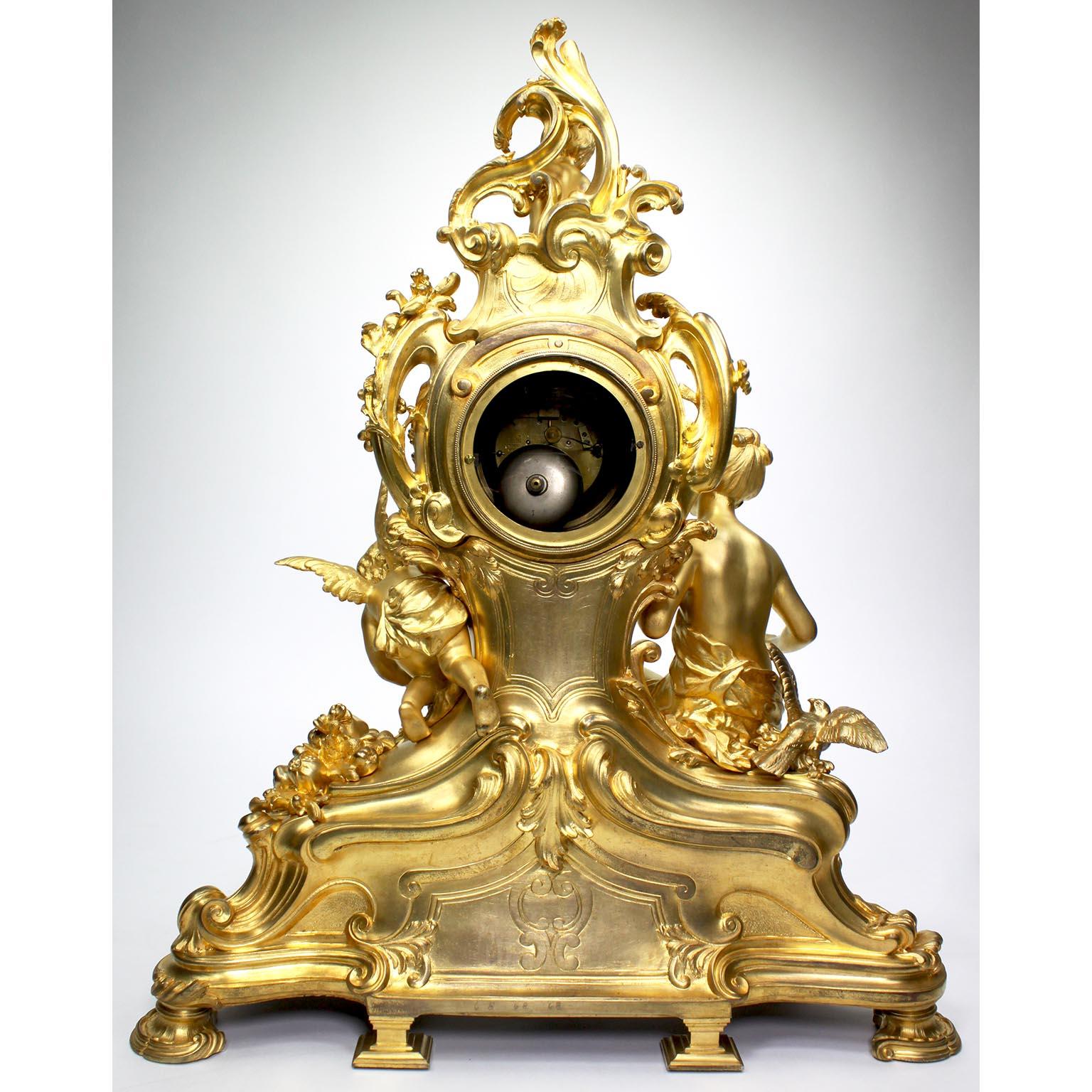 French Louis XV Style 19th Century Gilt-Bronze Cherub & Maiden Mantel Clock For Sale 10