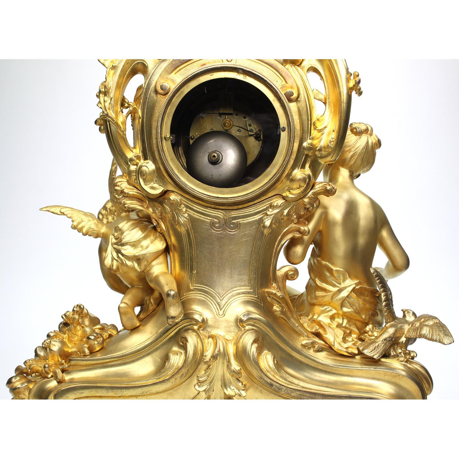 French Louis XV Style 19th Century Gilt-Bronze Cherub & Maiden Mantel Clock For Sale 11