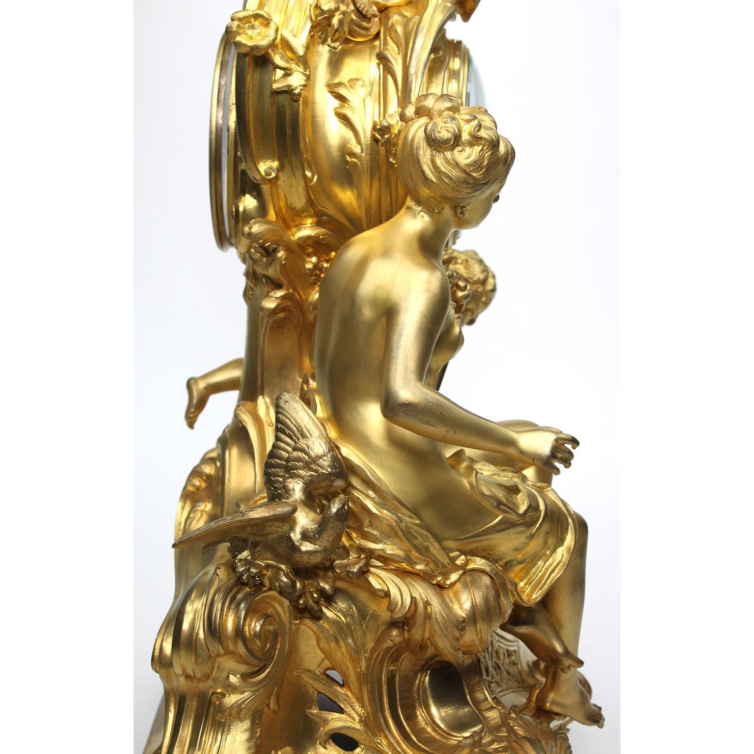 French Louis XV Style 19th Century Gilt-Bronze Cherub & Maiden Mantel Clock For Sale 13