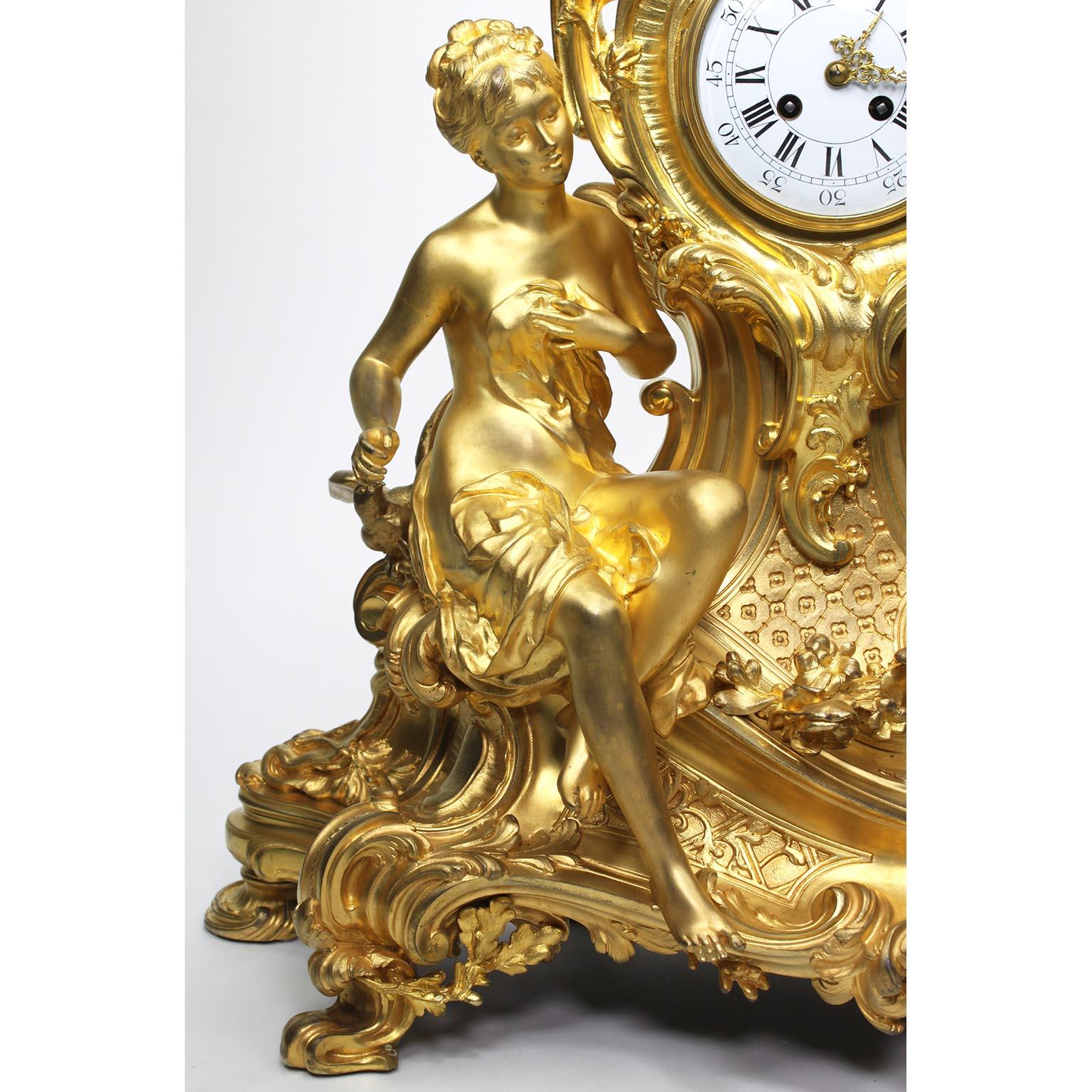 French Louis XV Style 19th Century Gilt-Bronze Cherub & Maiden Mantel Clock For Sale 1