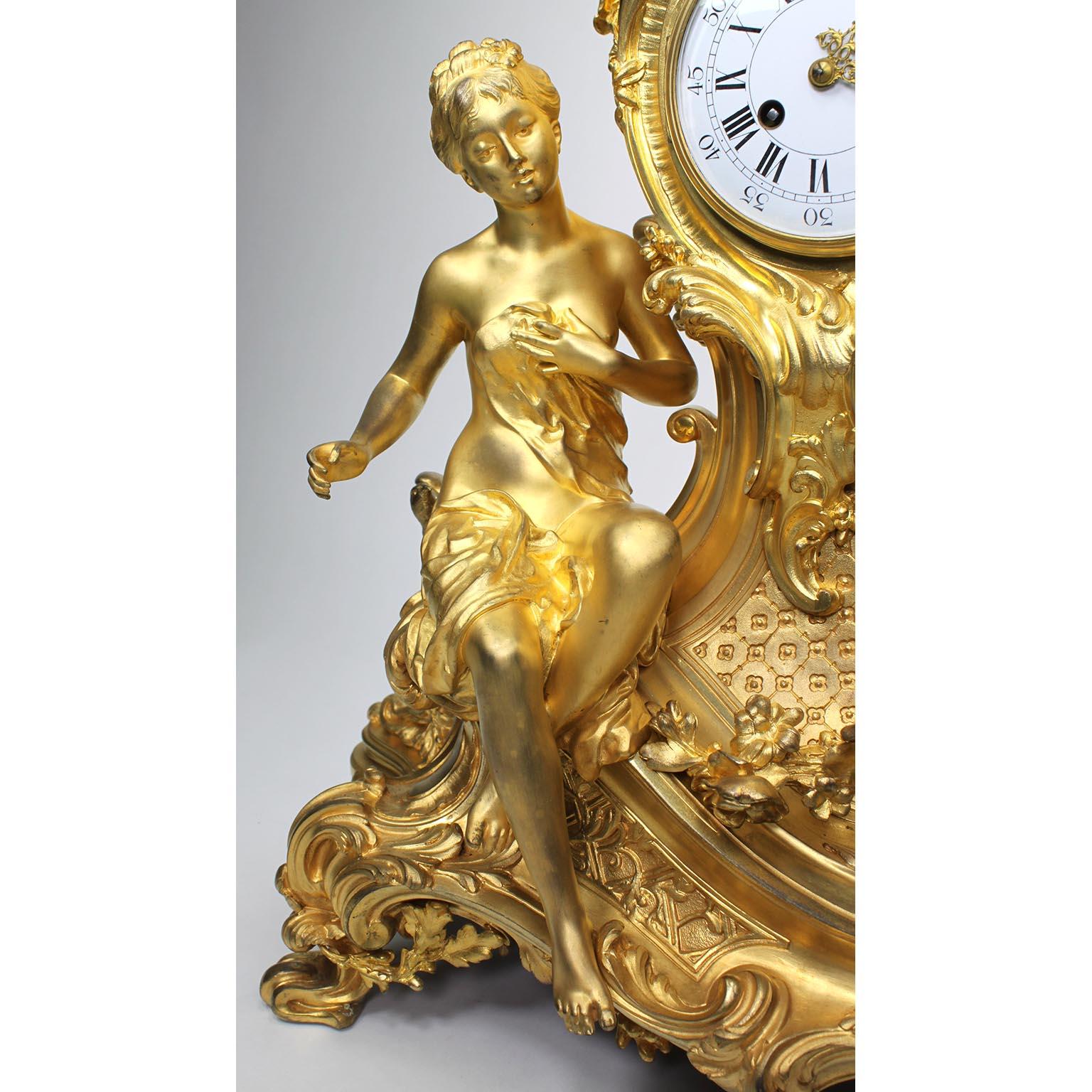 French Louis XV Style 19th Century Gilt-Bronze Cherub & Maiden Mantel Clock For Sale 4