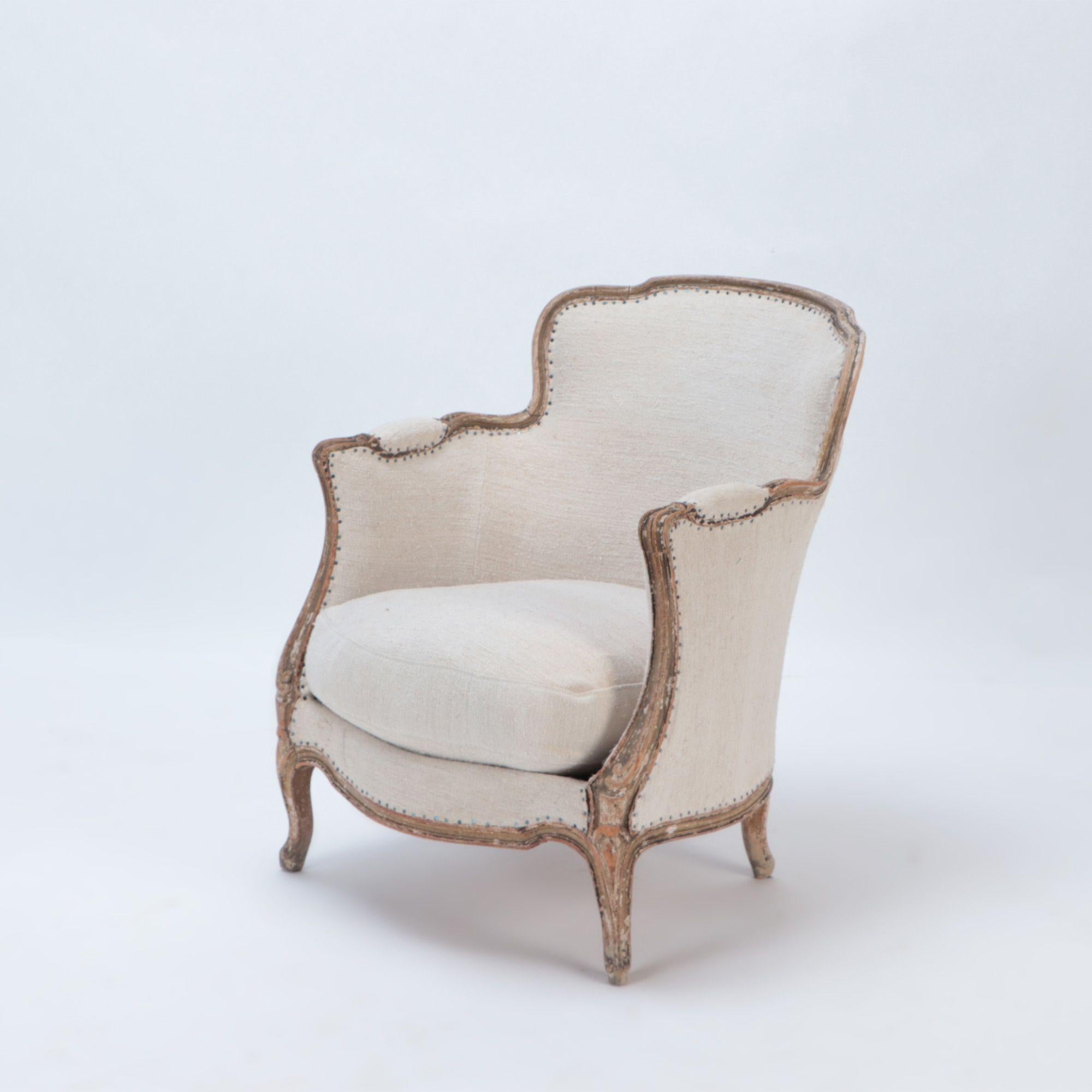 A French Louis XV style armchair and ottoman, cabriole legs and nail trim details. circa 1910.
Measures: Ottoman: 16.25