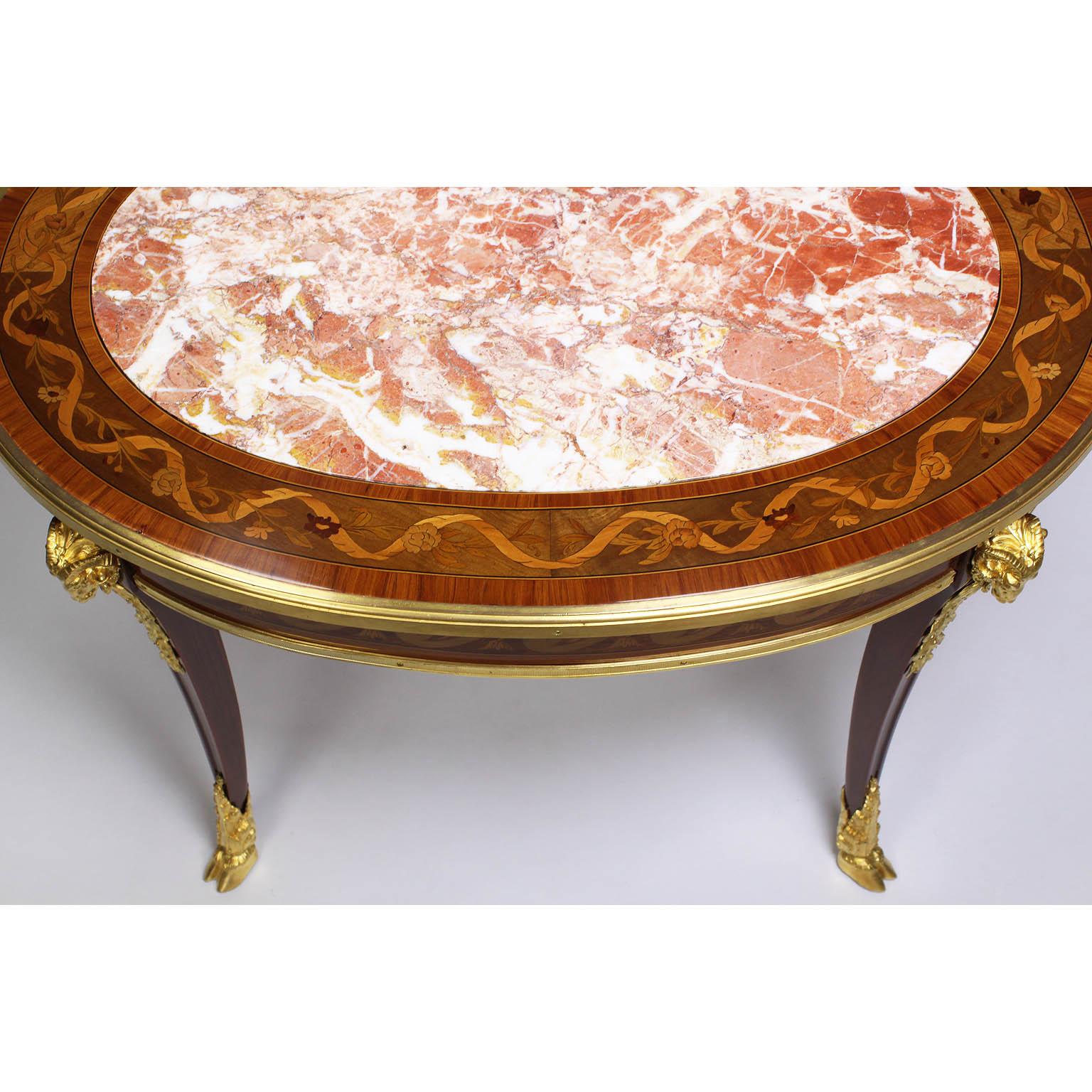 French Louis XV Style Belle Époque Marquetry Coffee Table, Manner of F. Linke For Sale 6
