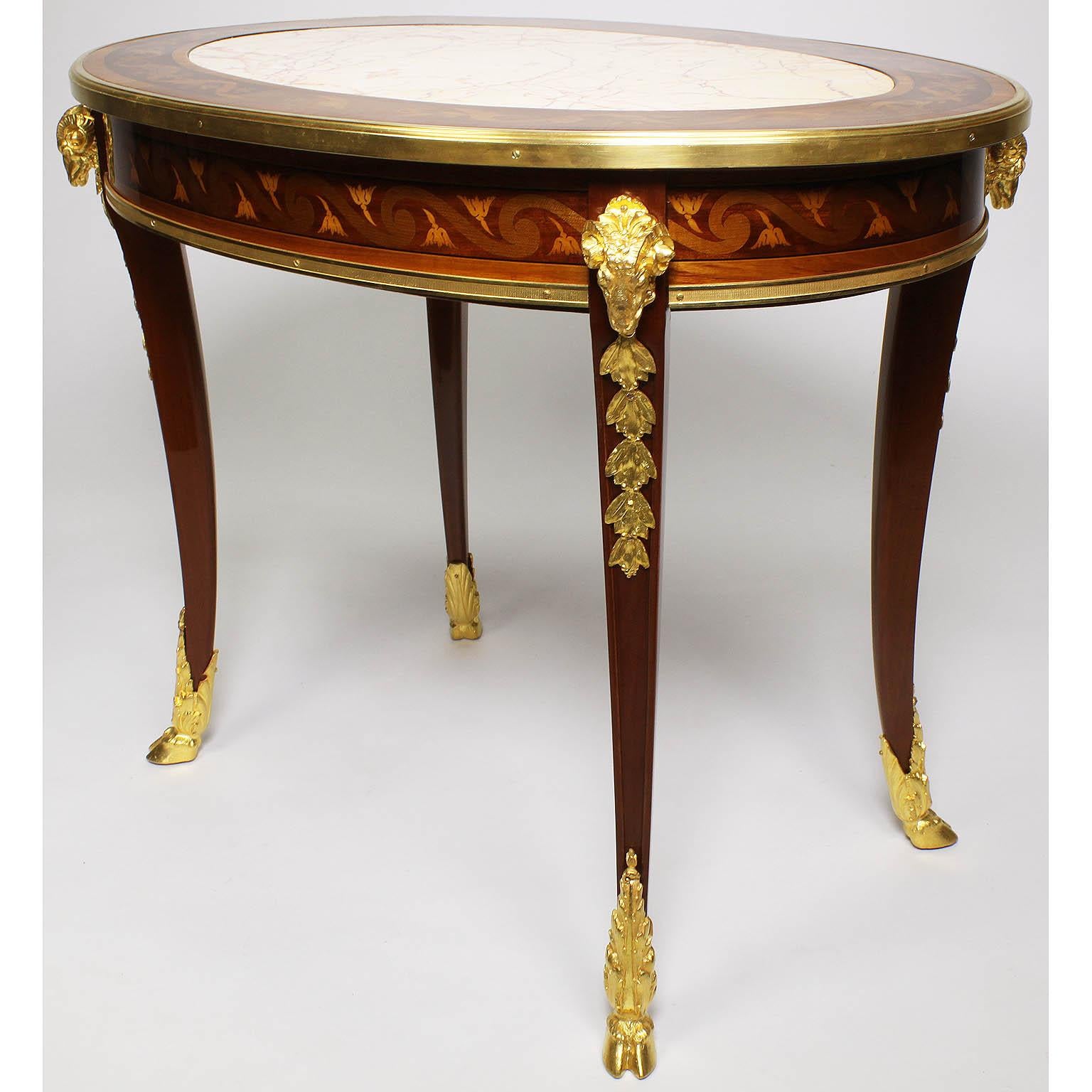 Carved French Louis XV Style Belle Époque Marquetry Coffee Table, Manner of F. Linke