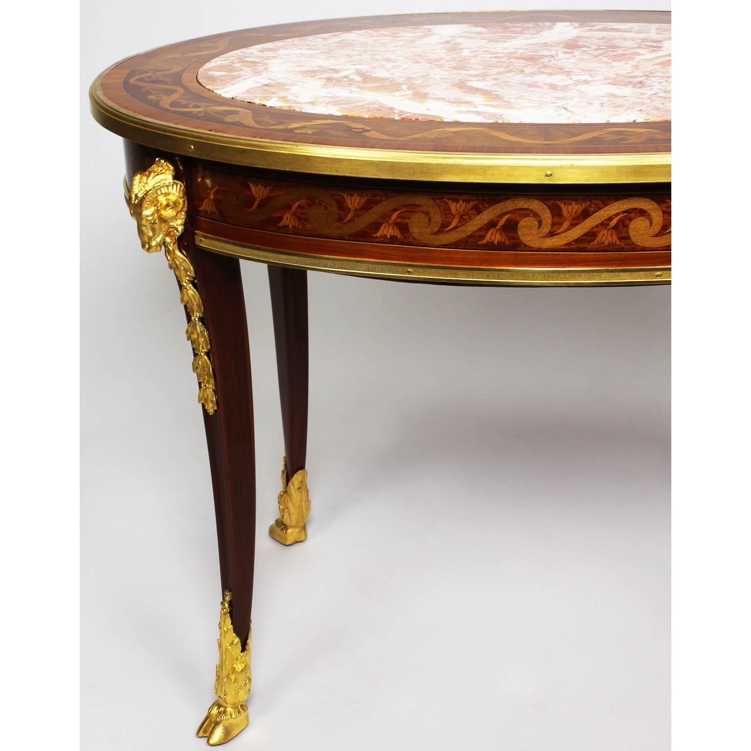 French Louis XV Style Belle Époque Marquetry Coffee Table, Manner of F. Linke In Good Condition For Sale In Los Angeles, CA