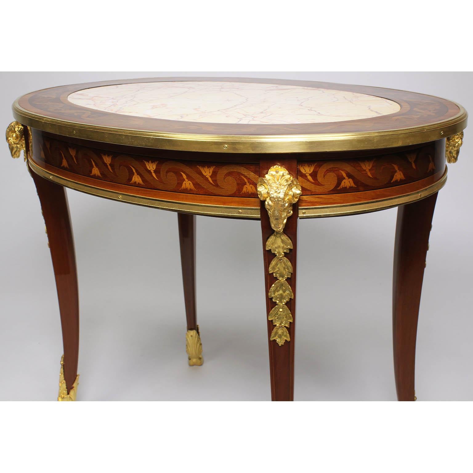 Fruitwood French Louis XV Style Belle Époque Marquetry Coffee Table, Manner of F. Linke