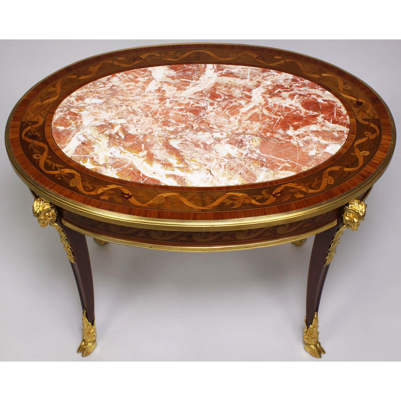 French Louis XV Style Belle Époque Marquetry Coffee Table, Manner of F. Linke For Sale 2