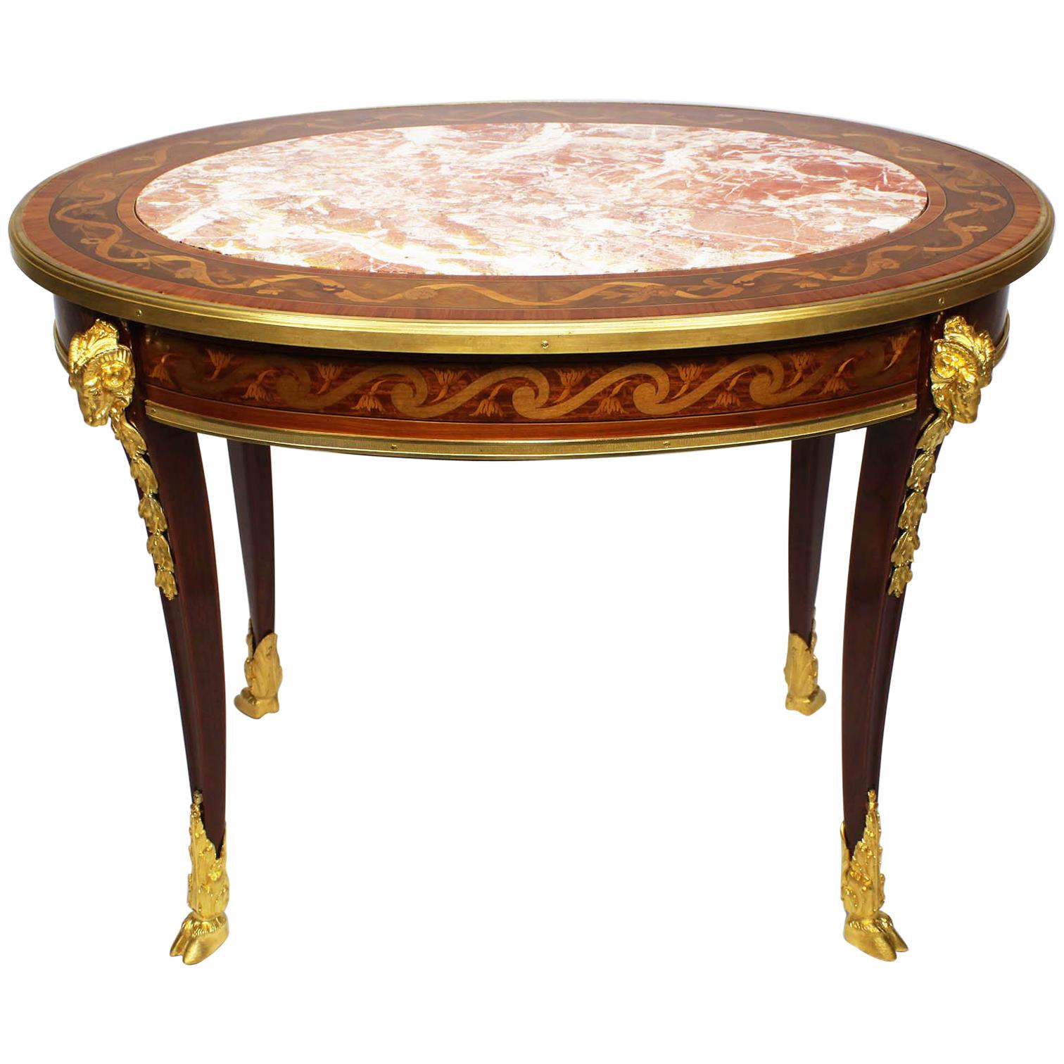 French Louis XV Style Belle Époque Marquetry Coffee Table, Manner of F. Linke