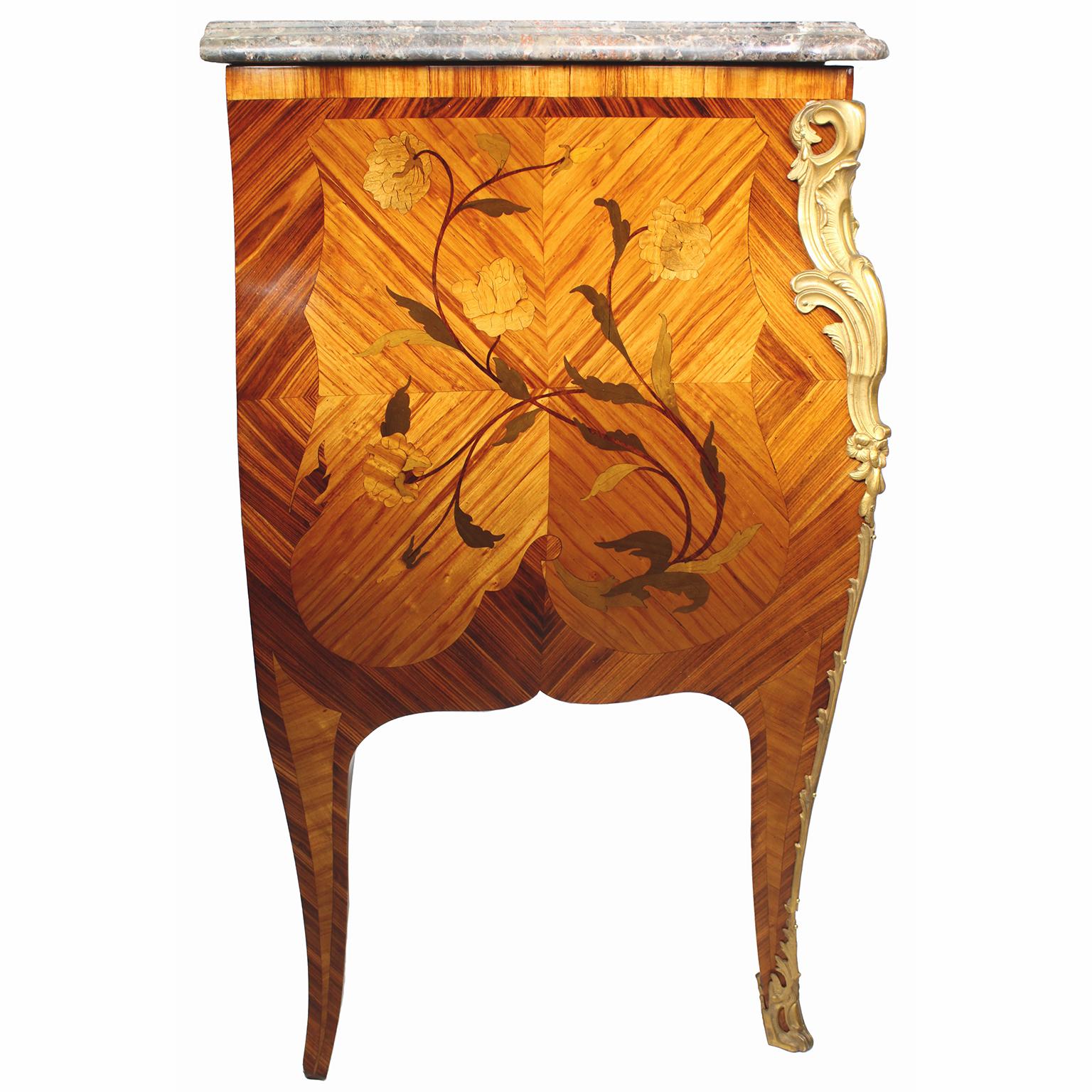 French Louis XV Style Bombé Satinwood Marquetry & Ormolu Mounted Commode For Sale 2