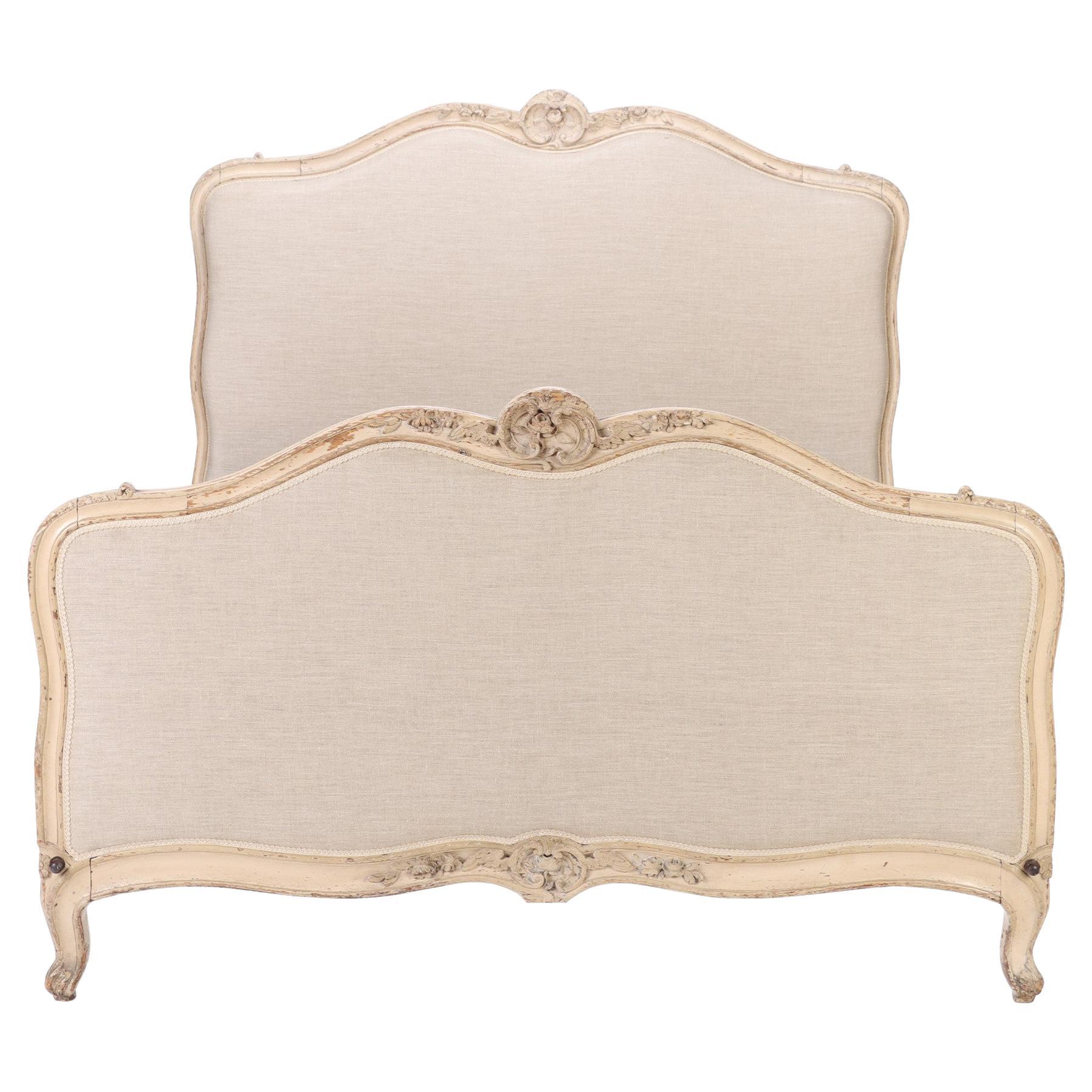 Antique 19th Century Carved French Mahogany Queen Bed Headboard