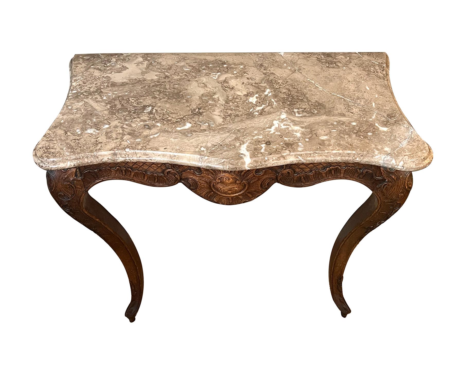 A French Louis XV Style Carved Oak Wall Console Table with Marble Top  In Good Condition For Sale In San Francisco, CA
