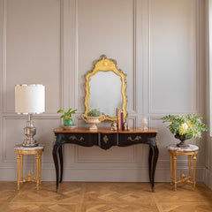 A French Louis XV Style Console with Black Lacquer & Walnut Finish By La Maison