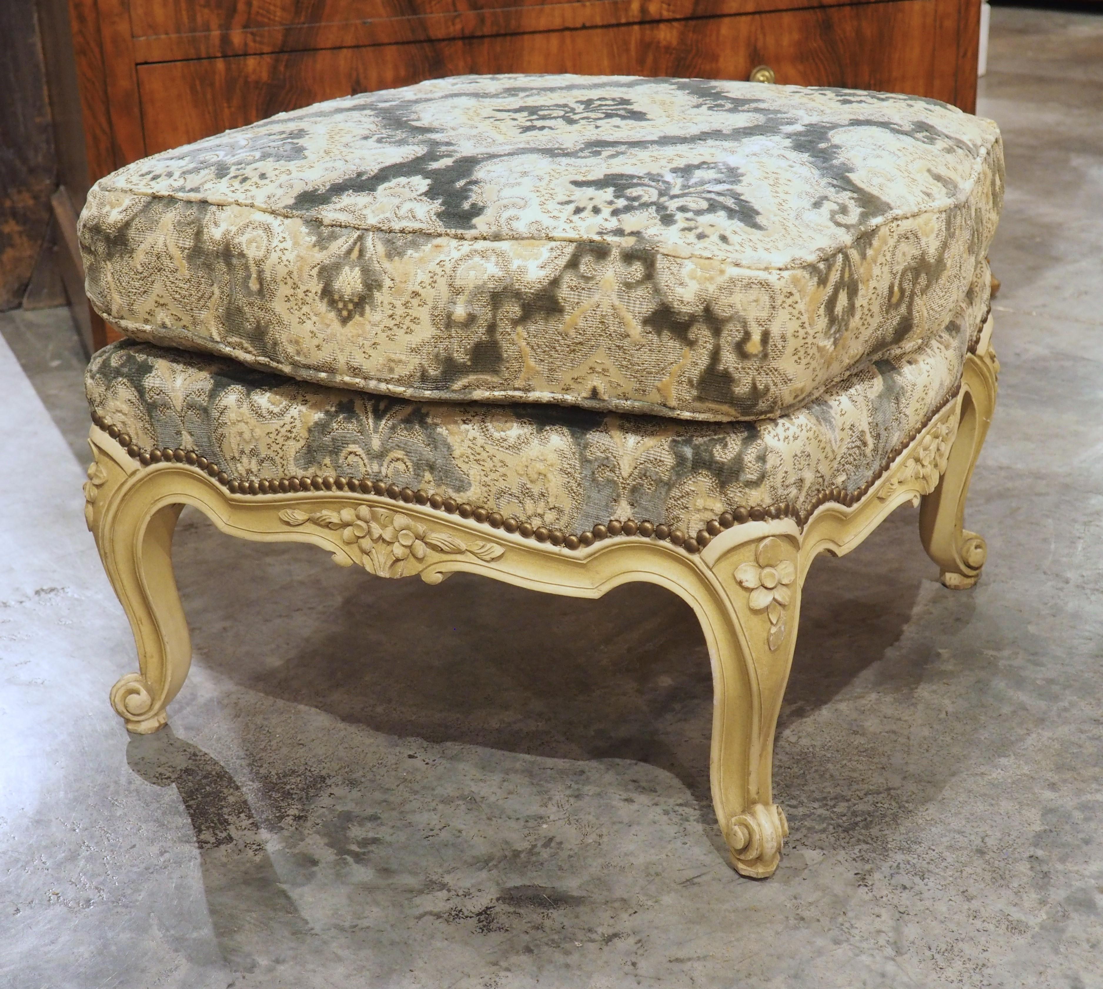 Hand-Painted A French Louis XV Style Creme Painted Tabouret, 1950s