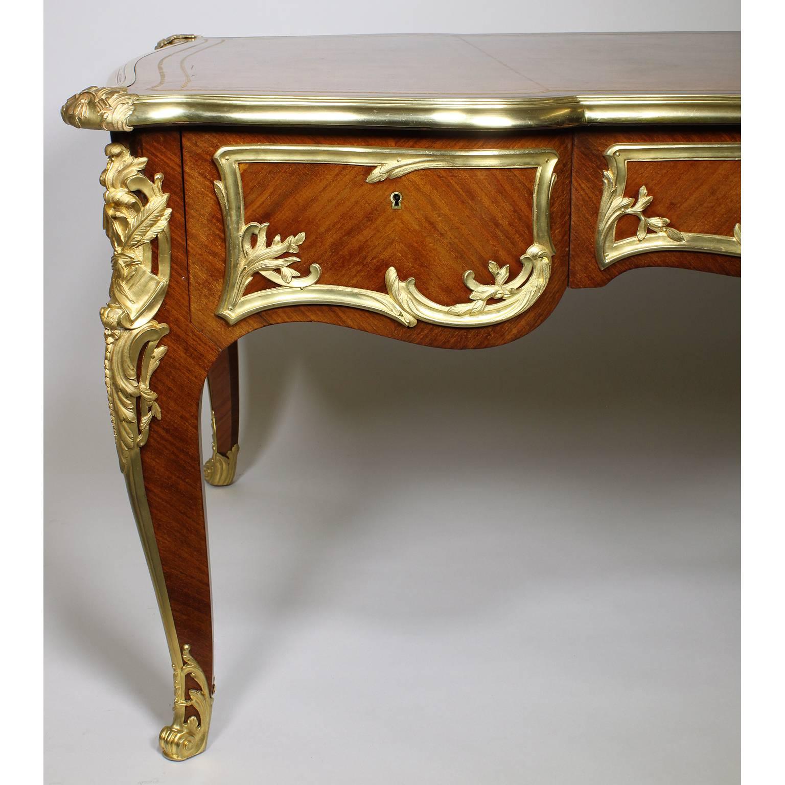 French Louis XV Style Gilt Bronze-Mounted Kingwood Three-Drawer Bureau Plat Desk For Sale 5