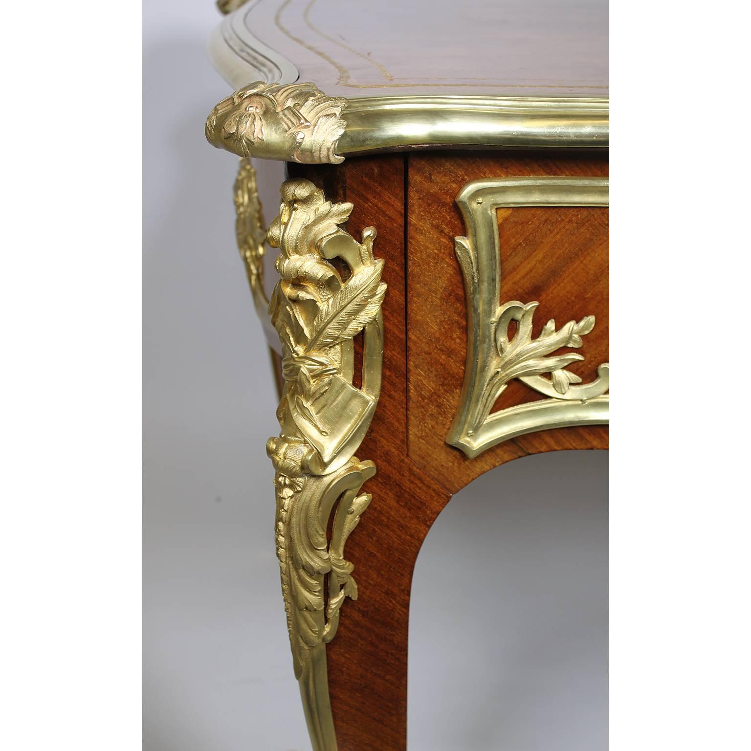 French Louis XV Style Gilt Bronze-Mounted Kingwood Three-Drawer Bureau Plat Desk For Sale 7