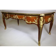 French Louis XV Style Gilt Bronze-Mounted Kingwood Three-Drawer Bureau Plat Desk