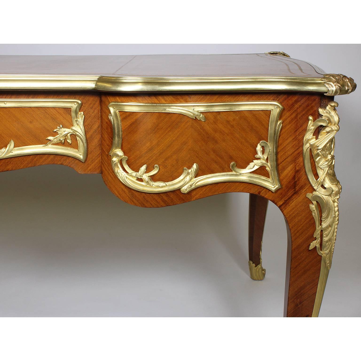 20th Century French Louis XV Style Gilt Bronze-Mounted Kingwood Three-Drawer Bureau Plat Desk For Sale