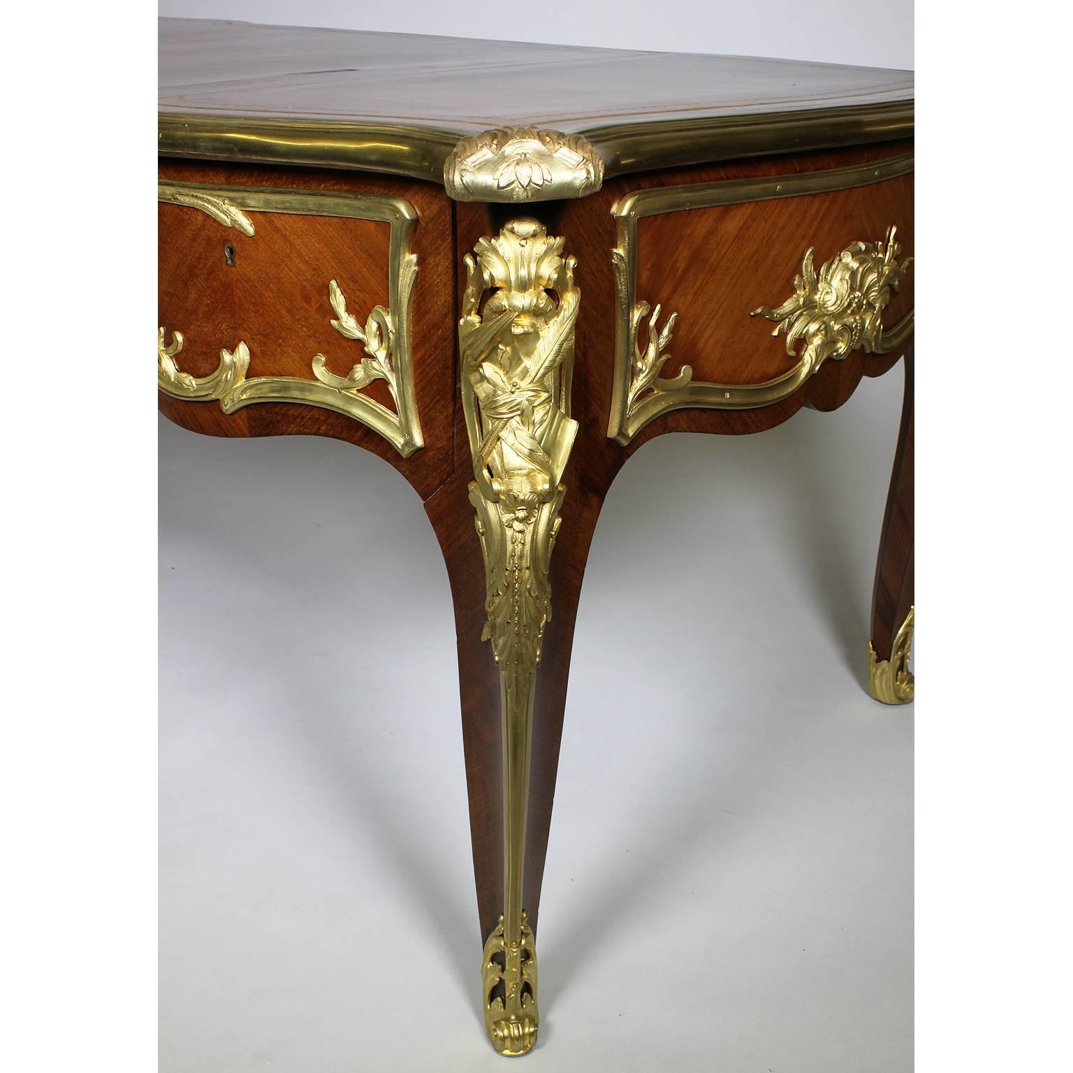 French Louis XV Style Gilt Bronze-Mounted Kingwood Three-Drawer Bureau Plat Desk For Sale 3