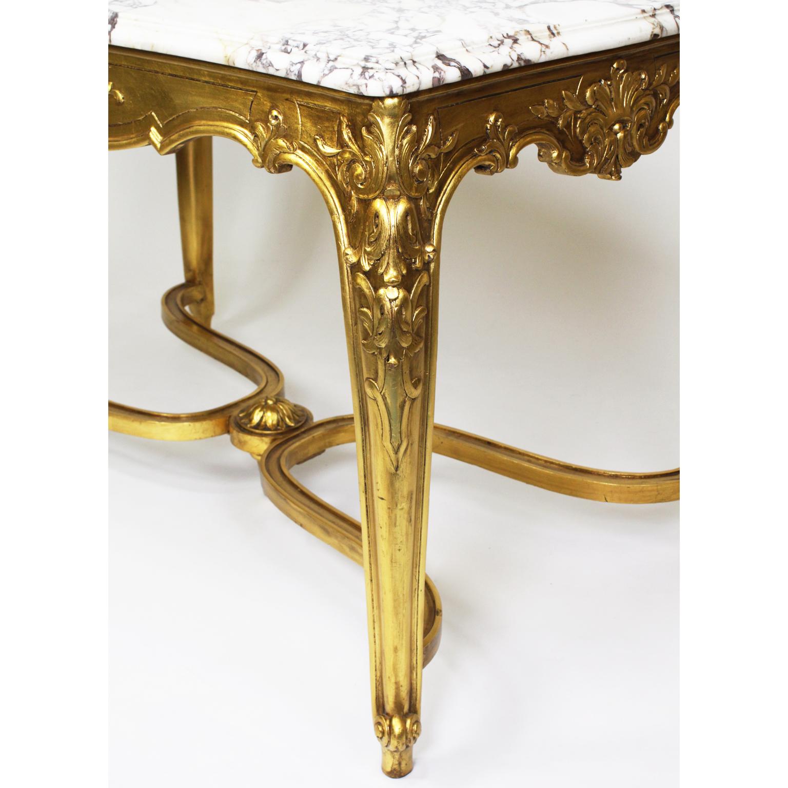 A French Louis XV Style Gilt Wood Carved Center Table Marble with Marble Top In Good Condition For Sale In Los Angeles, CA