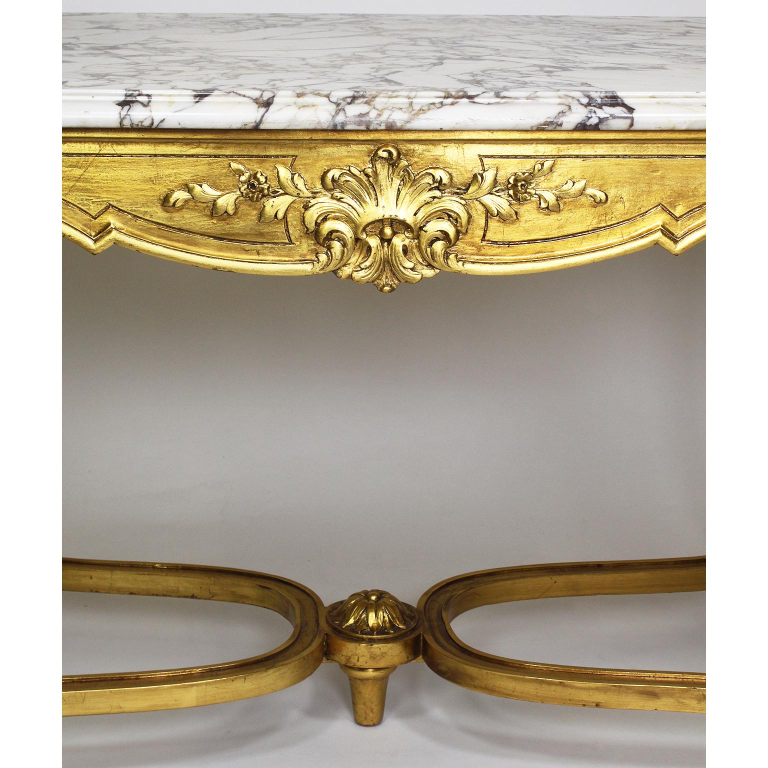 20th Century A French Louis XV Style Gilt Wood Carved Center Table Marble with Marble Top For Sale