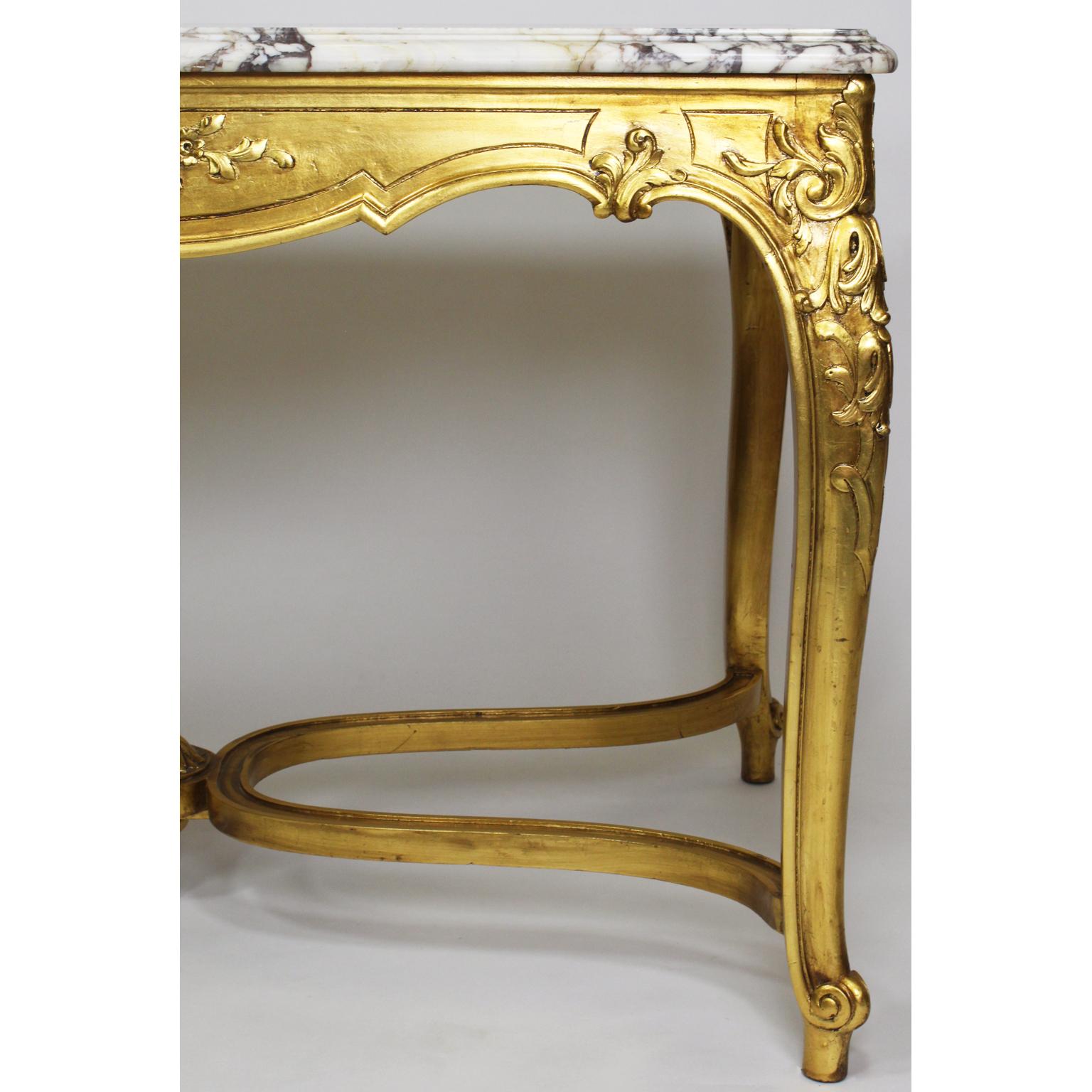 A French Louis XV Style Gilt Wood Carved Center Table Marble with Marble Top For Sale 2