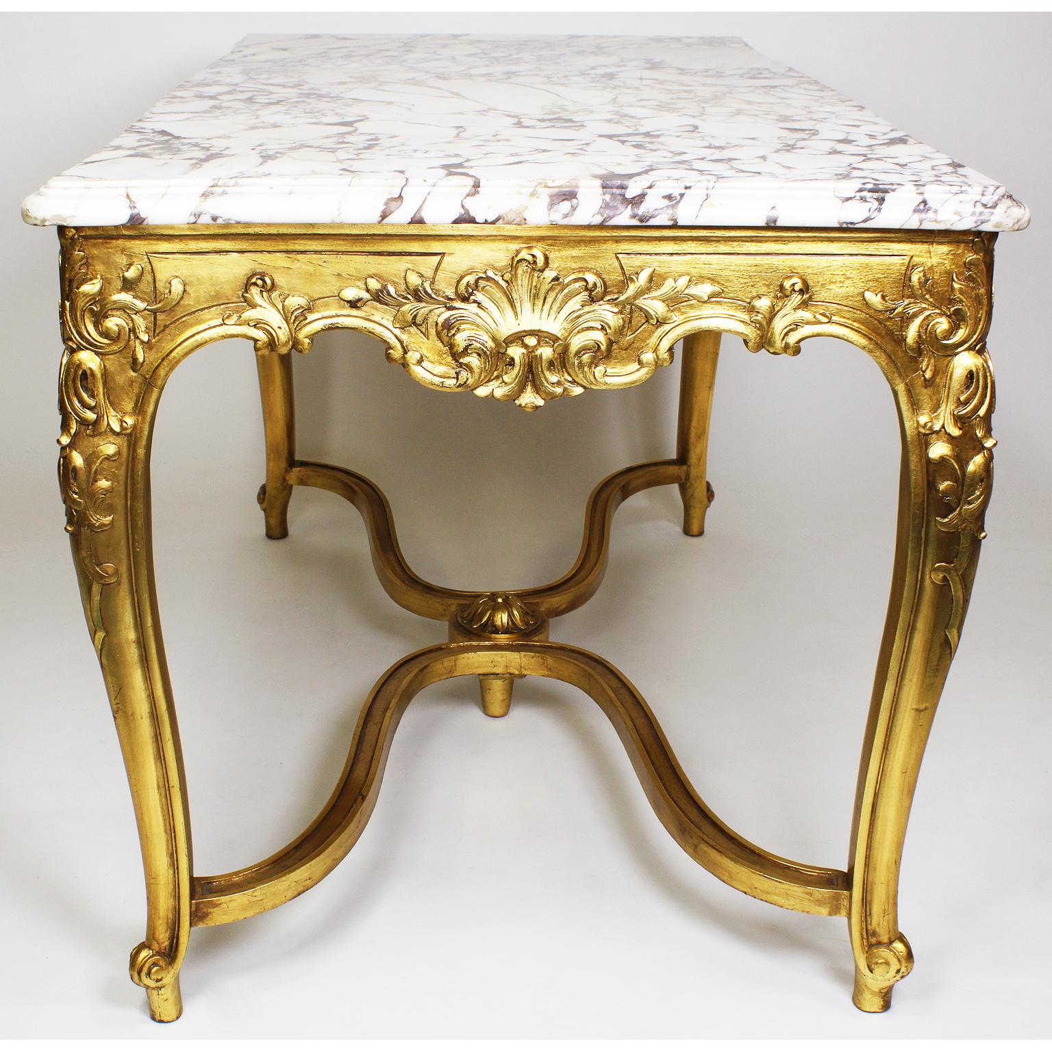 A French Louis XV Style Gilt Wood Carved Center Table Marble with Marble Top For Sale 3
