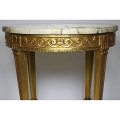 French Louis XV Style Giltwood Carved Gueridon Side Table with Marble Top