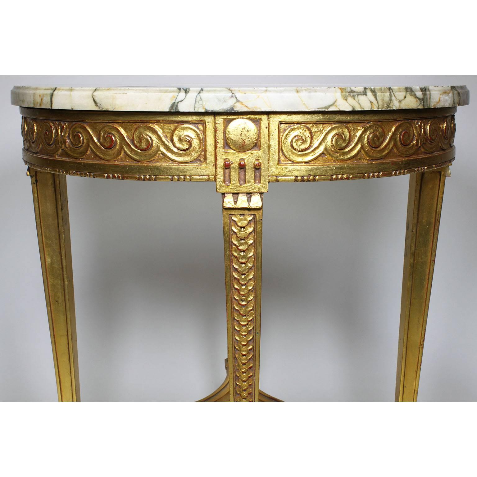 French Louis XV Style Giltwood Carved Gueridon Side Table with Marble Top In Good Condition For Sale In Los Angeles, CA