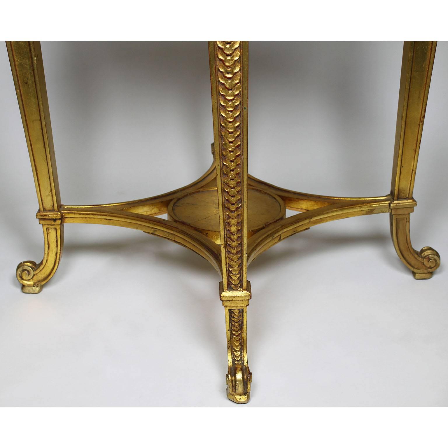 20th Century French Louis XV Style Giltwood Carved Gueridon Side Table with Marble Top For Sale