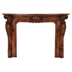 French Louis XV Style Mahogany Highly Carved Fire Place Mantle