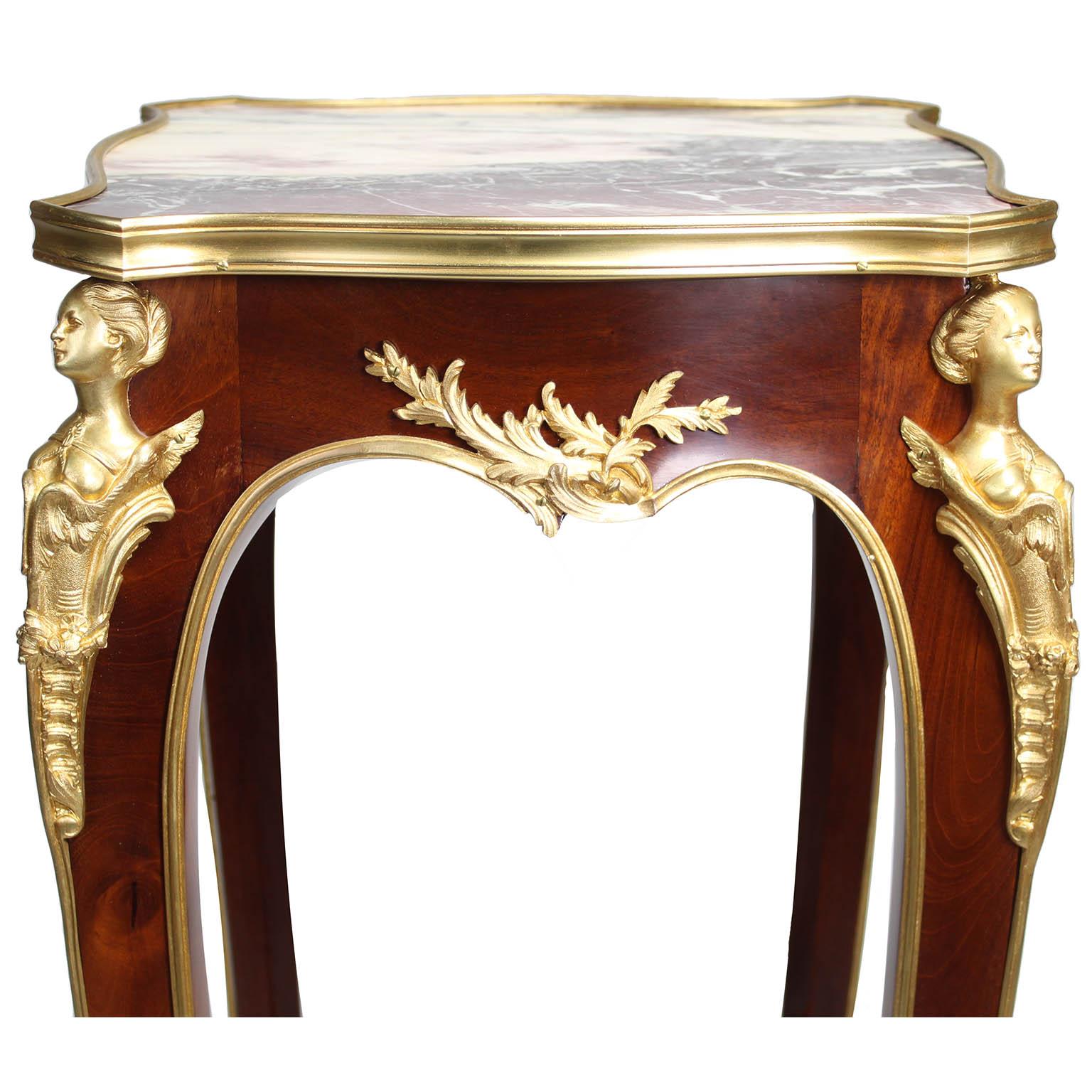 A French Louis XV style Mahogany & Ormolu Mounted Side Table Attr Francois Linke In Good Condition For Sale In Los Angeles, CA