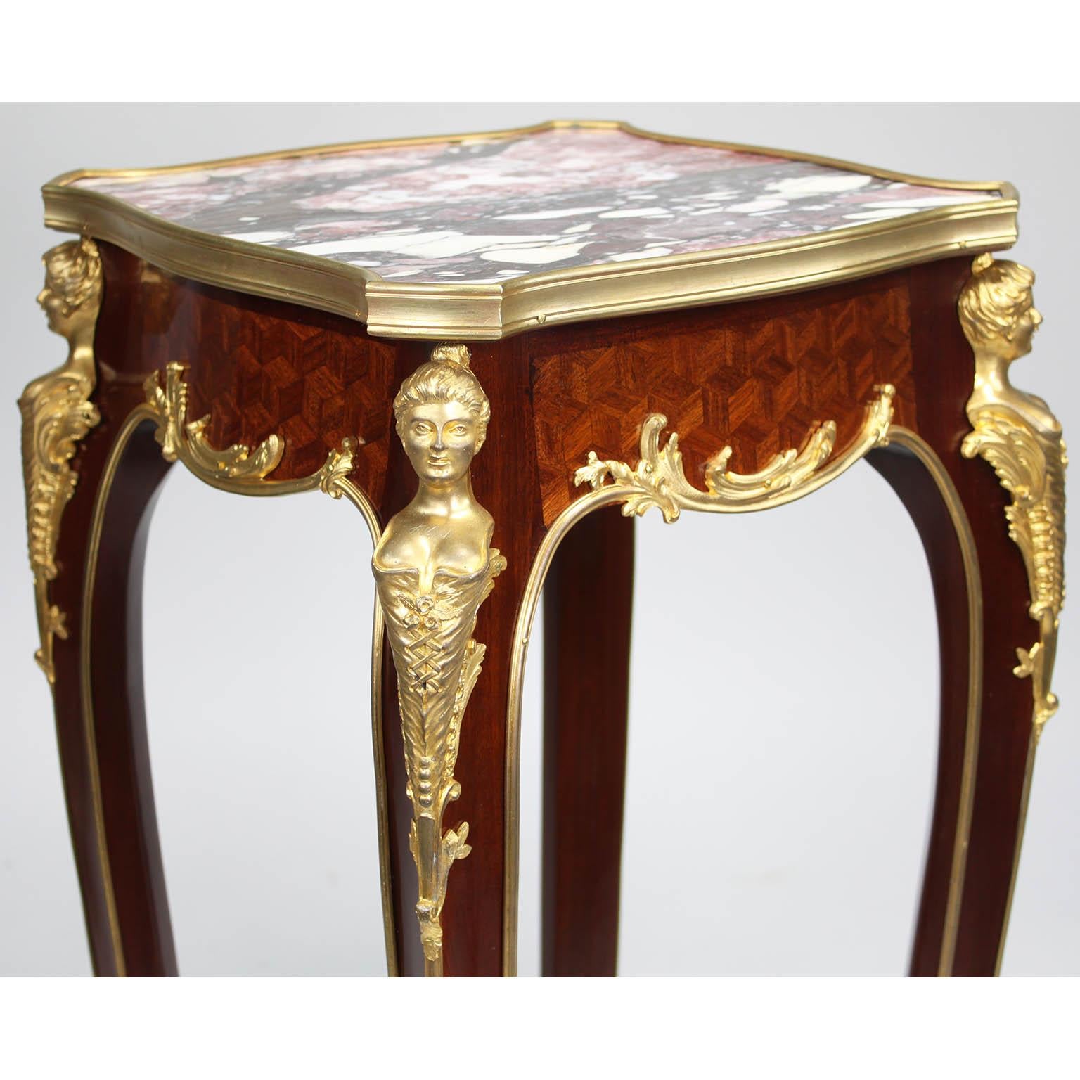Belle Époque French Louis XV Style Mahogany & Ormolu Mounted Side Table by Francois Linke For Sale