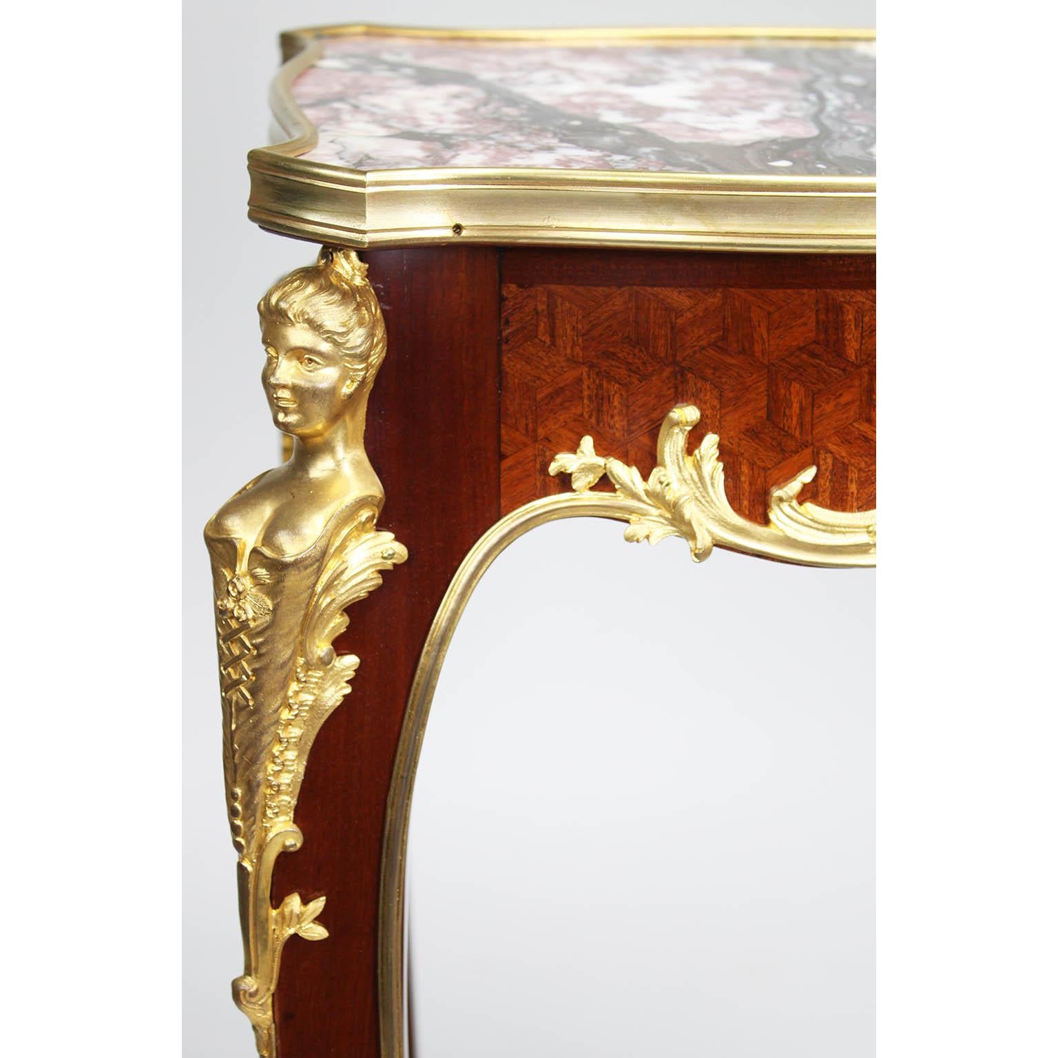 Satinwood French Louis XV Style Mahogany & Ormolu Mounted Side Table by Francois Linke For Sale