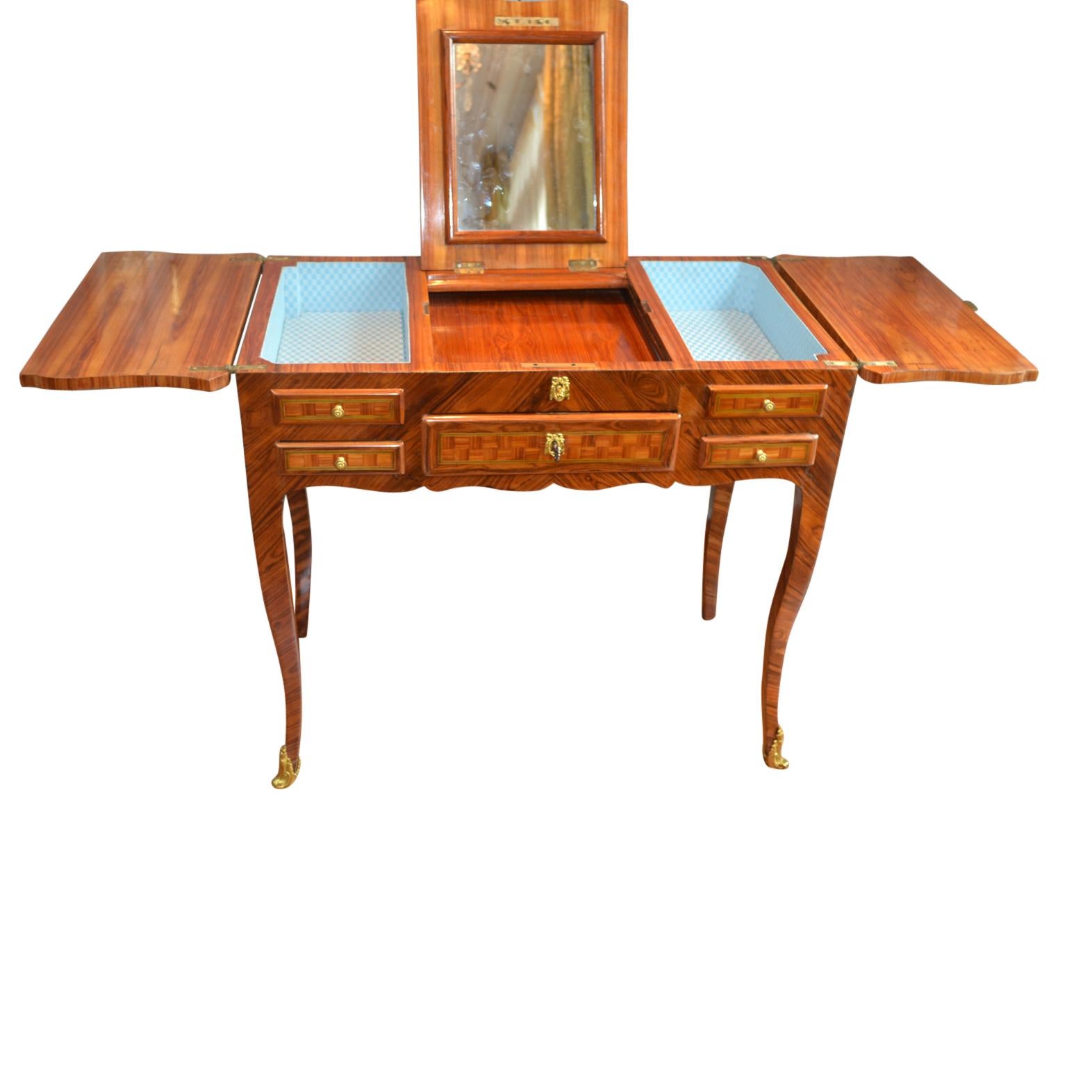 Fruitwood French Louis XV Style Marquetry Ladies Dressing Table 'Coiffeuse'