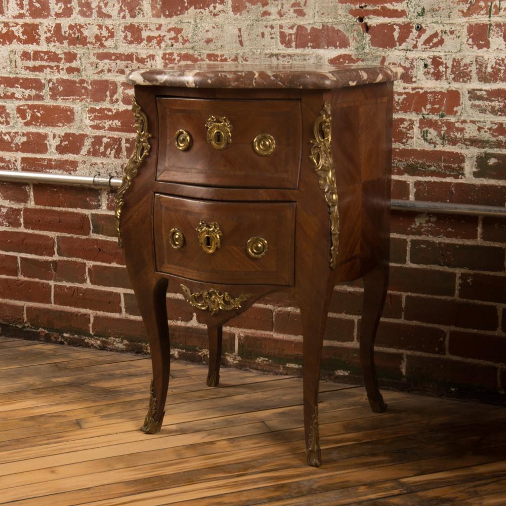 Mid-20th Century French Louis XV Style Marquetry Night Stand Side Cabinet, circa 1940 For Sale