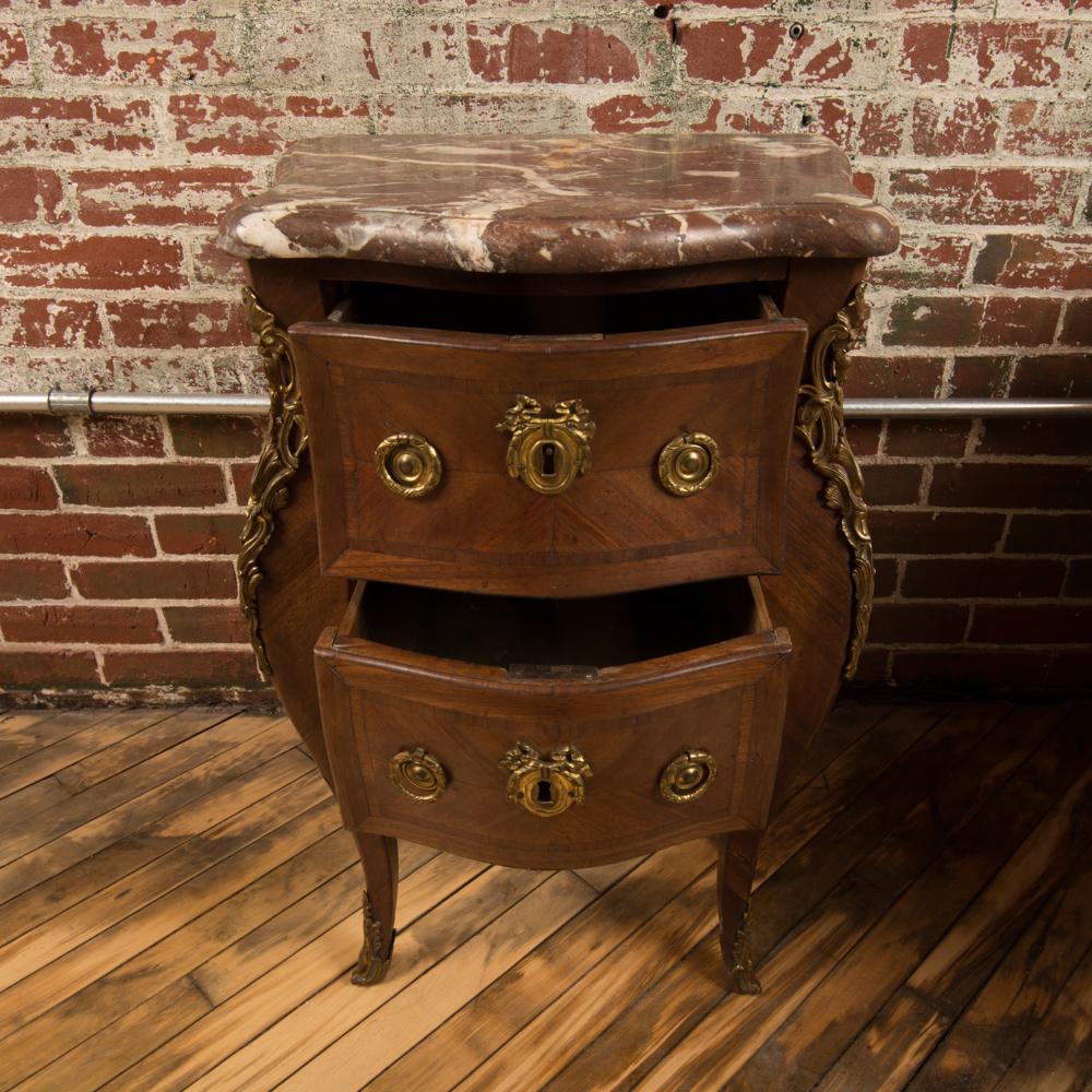 Mahogany French Louis XV Style Marquetry Night Stand Side Cabinet, circa 1940 For Sale