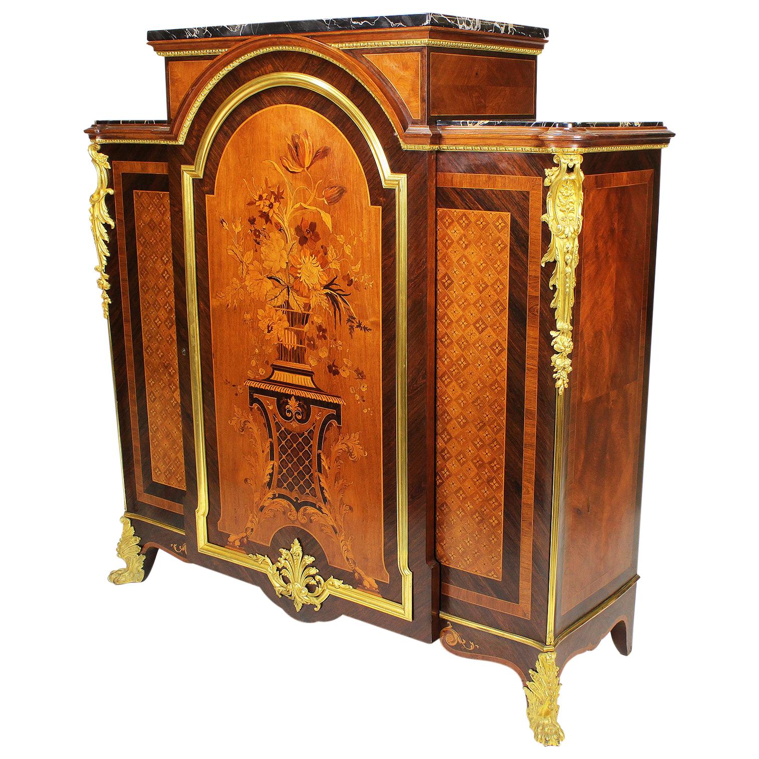 French Louis XV Style Marquetry and Ormolu Mounted Side Cabinet by Descotte Fils For Sale