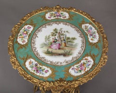 French Louis XV Style Ormolu Bronze & Sevres Style Side Table