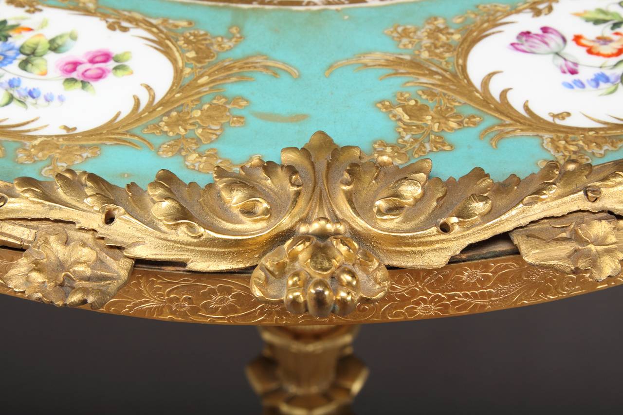 19th Century French Louis XV Style Ormolu Bronze & Sevres Style Side Table For Sale