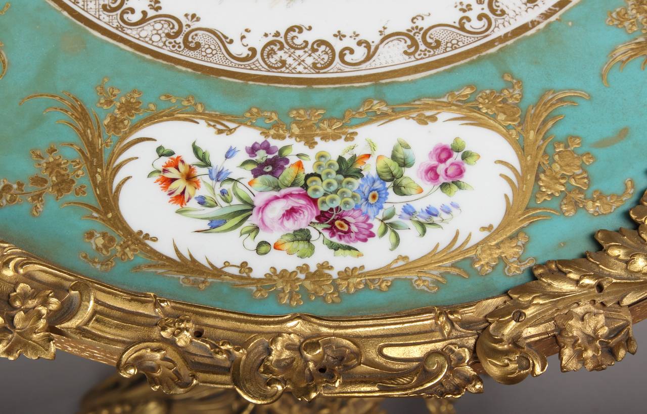 French Louis XV Style Ormolu Bronze & Sevres Style Side Table For Sale 1