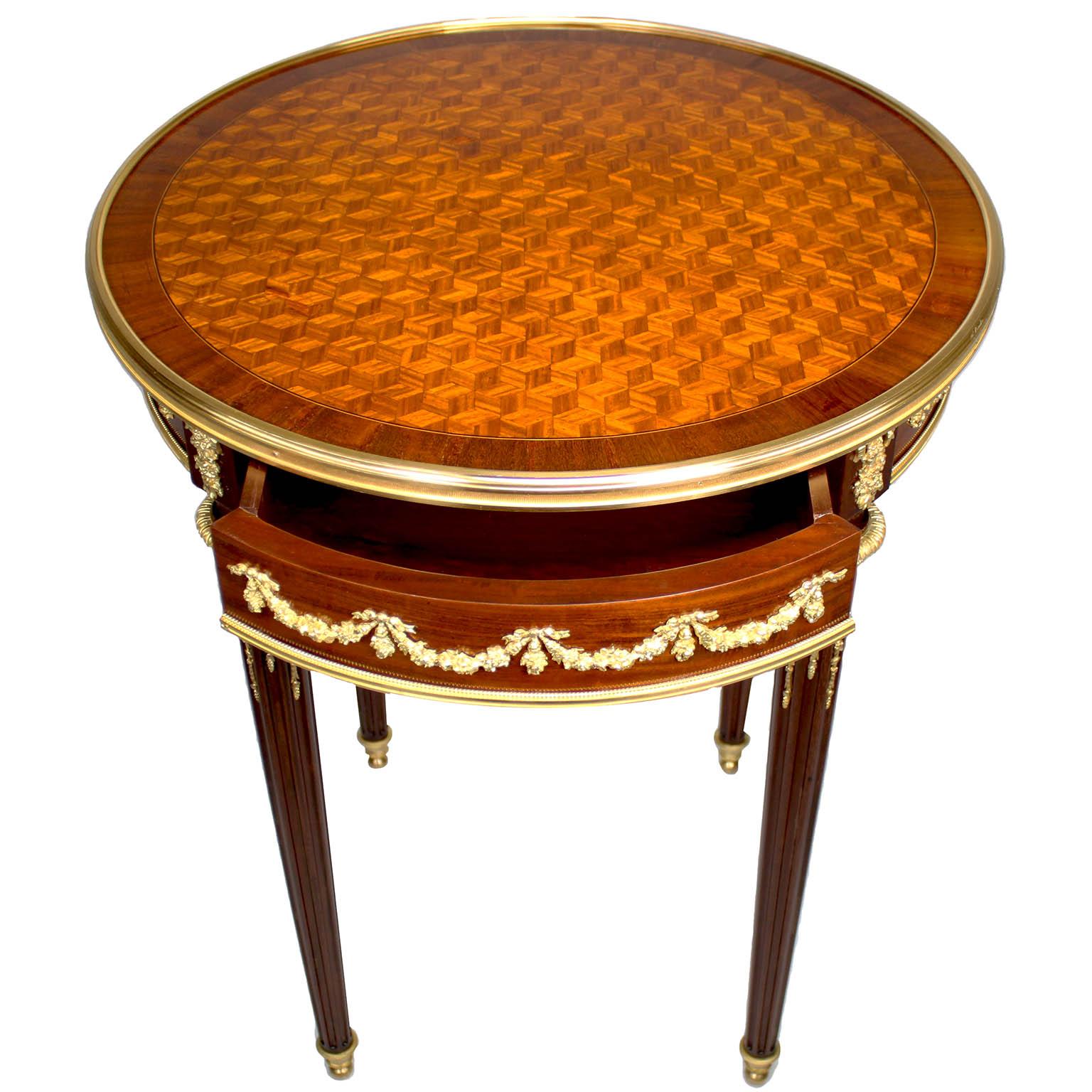 French Louis XV Style Ormolu & Parquetry Guéridon End Table by François Linke In Good Condition For Sale In Los Angeles, CA