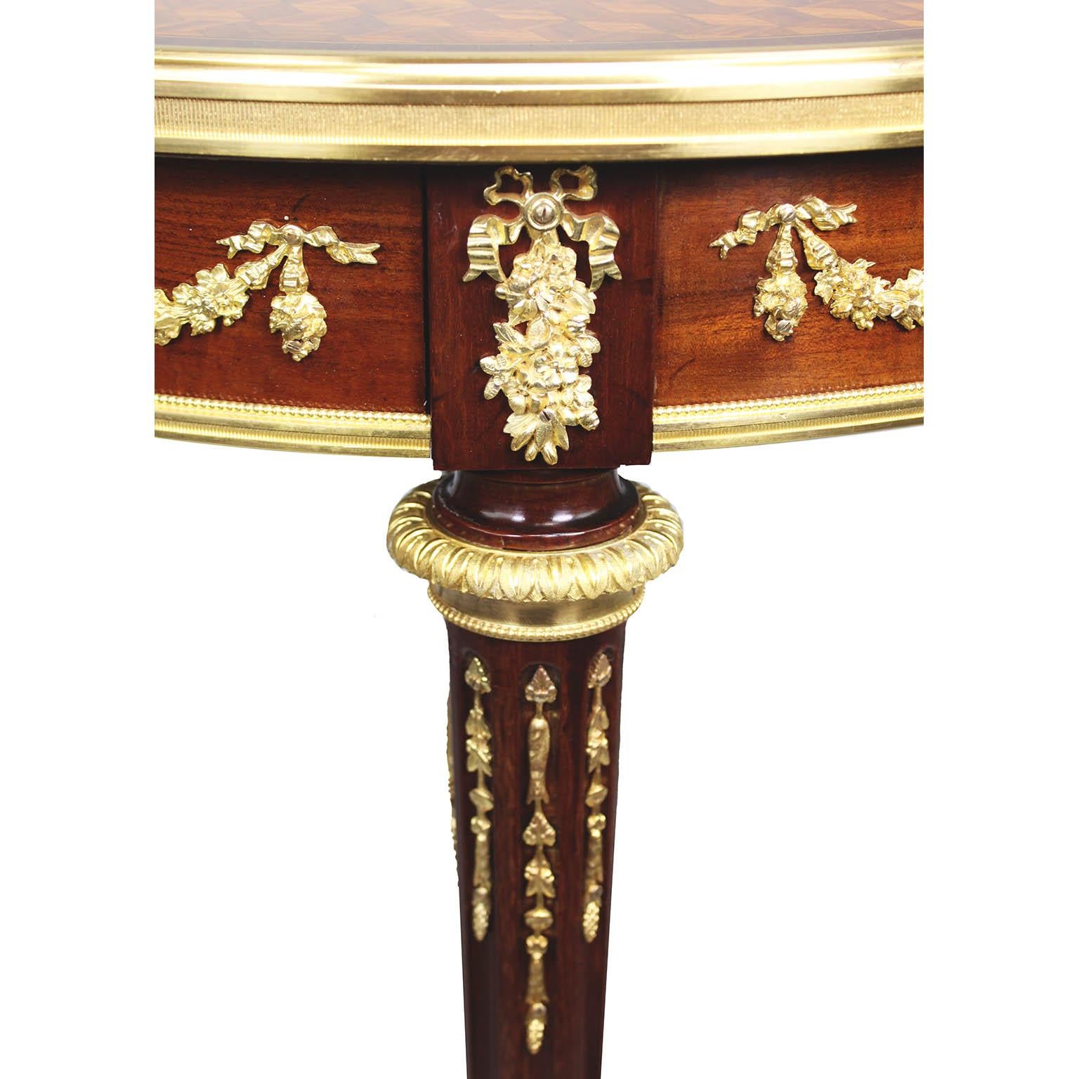 Tulipwood French Louis XV Style Ormolu & Parquetry Guéridon End Table by François Linke For Sale