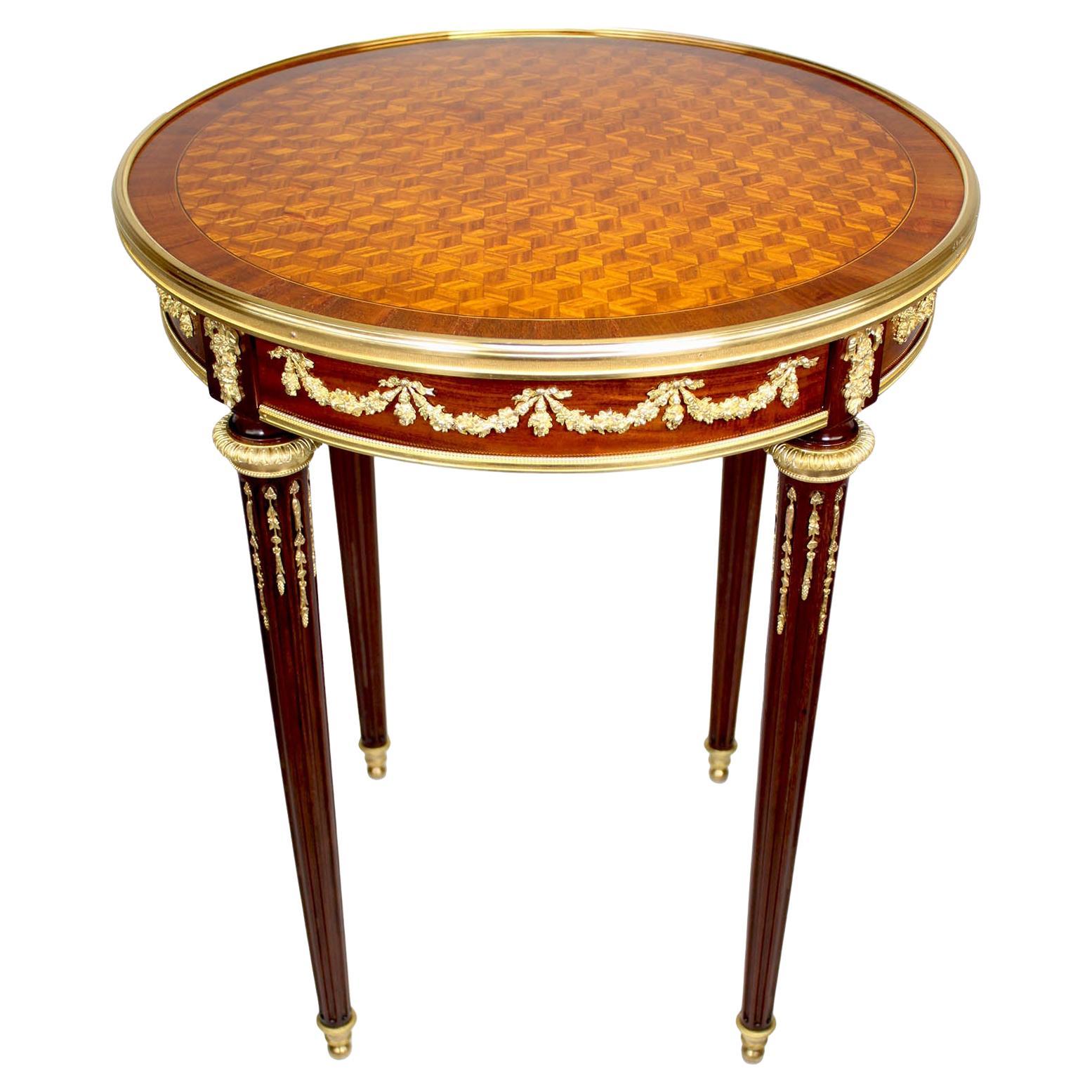 French Louis XV Style Ormolu & Parquetry Guéridon End Table by François Linke