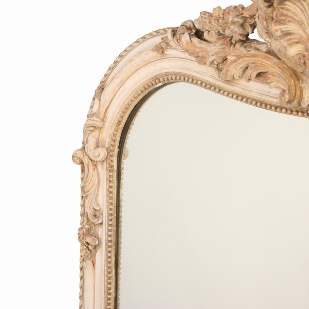 A French Louis XV style painted and gilt mirror, 19th C. In Good Condition For Sale In Philadelphia, PA